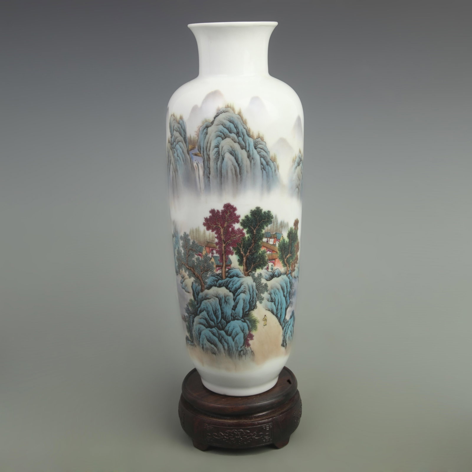 FAMILLE ROSE PEACH BLOSSOM LANDSCAPE PATTERN CYLINDER STYLE VASE (1 of 5)