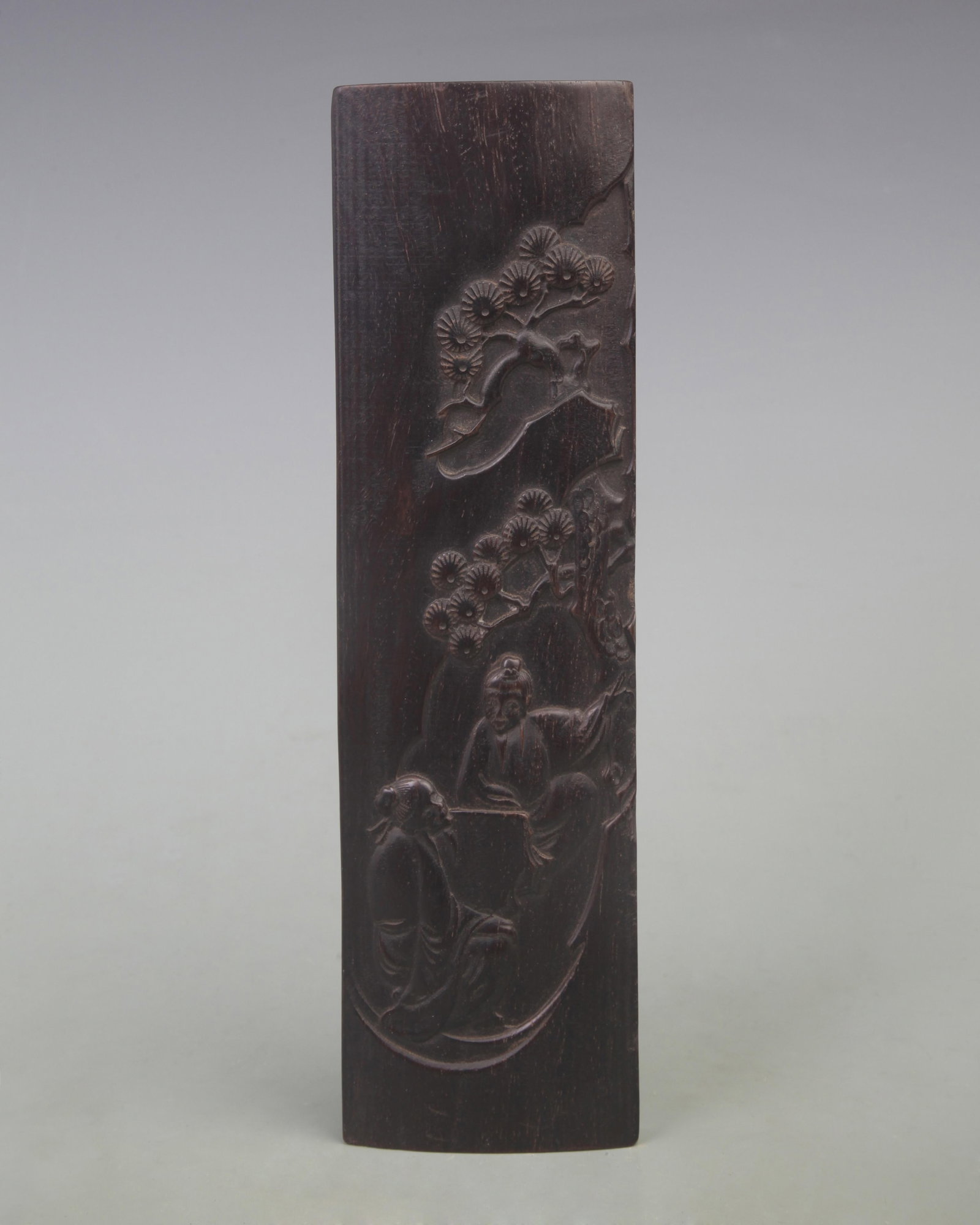 A FINE REDWOOD CHARACTER CARVING DISPLAY: Qing Dynasty, Long: 11 inch; Width: 3.2 inch. Wooden base for picture and display only.