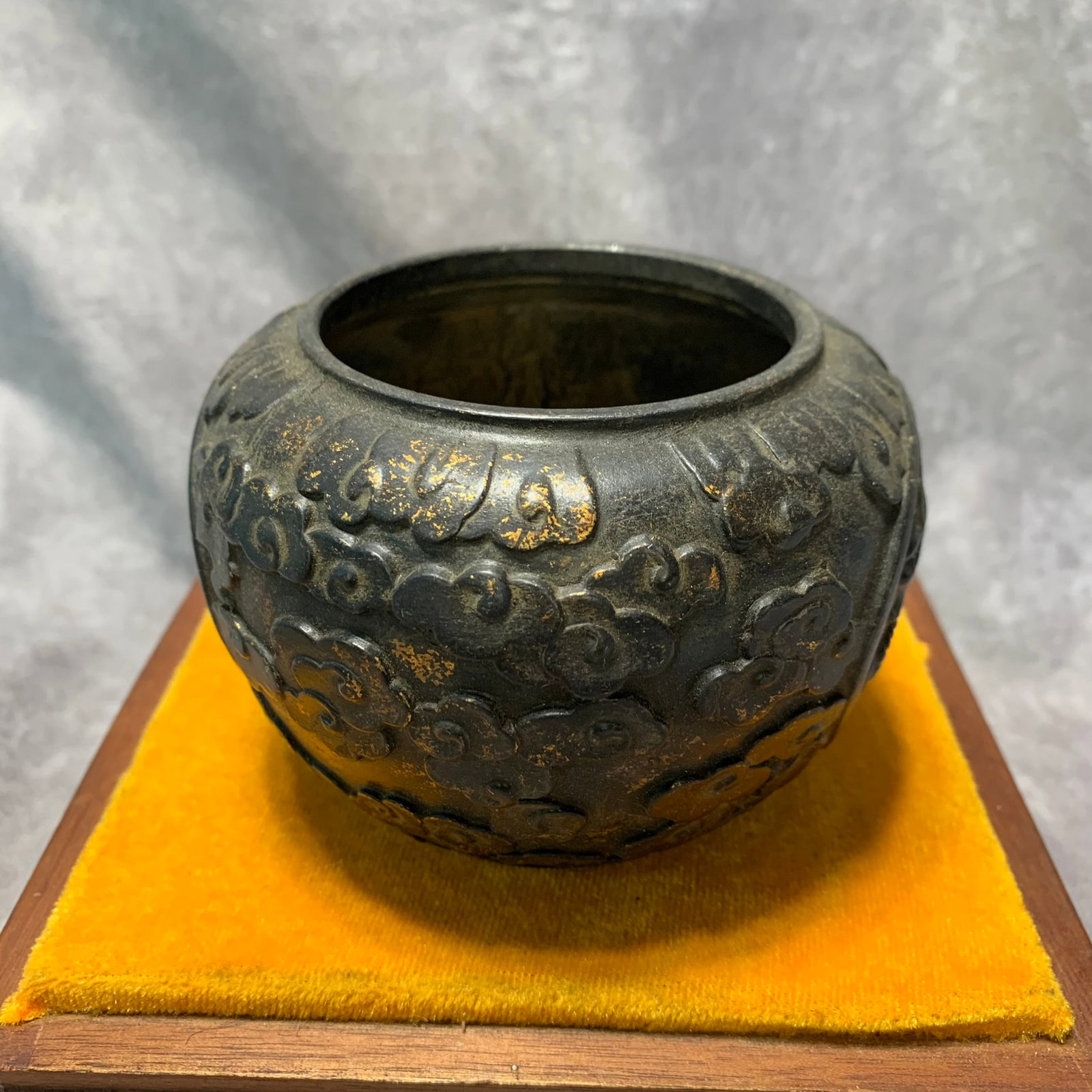 CHINESE BRONZE TIGER MEDALLION INCENSE BURNER,: Qing Dynasty; High: 3 inch; Diameter: 4.3 inch; Wooden base for picture and display only.