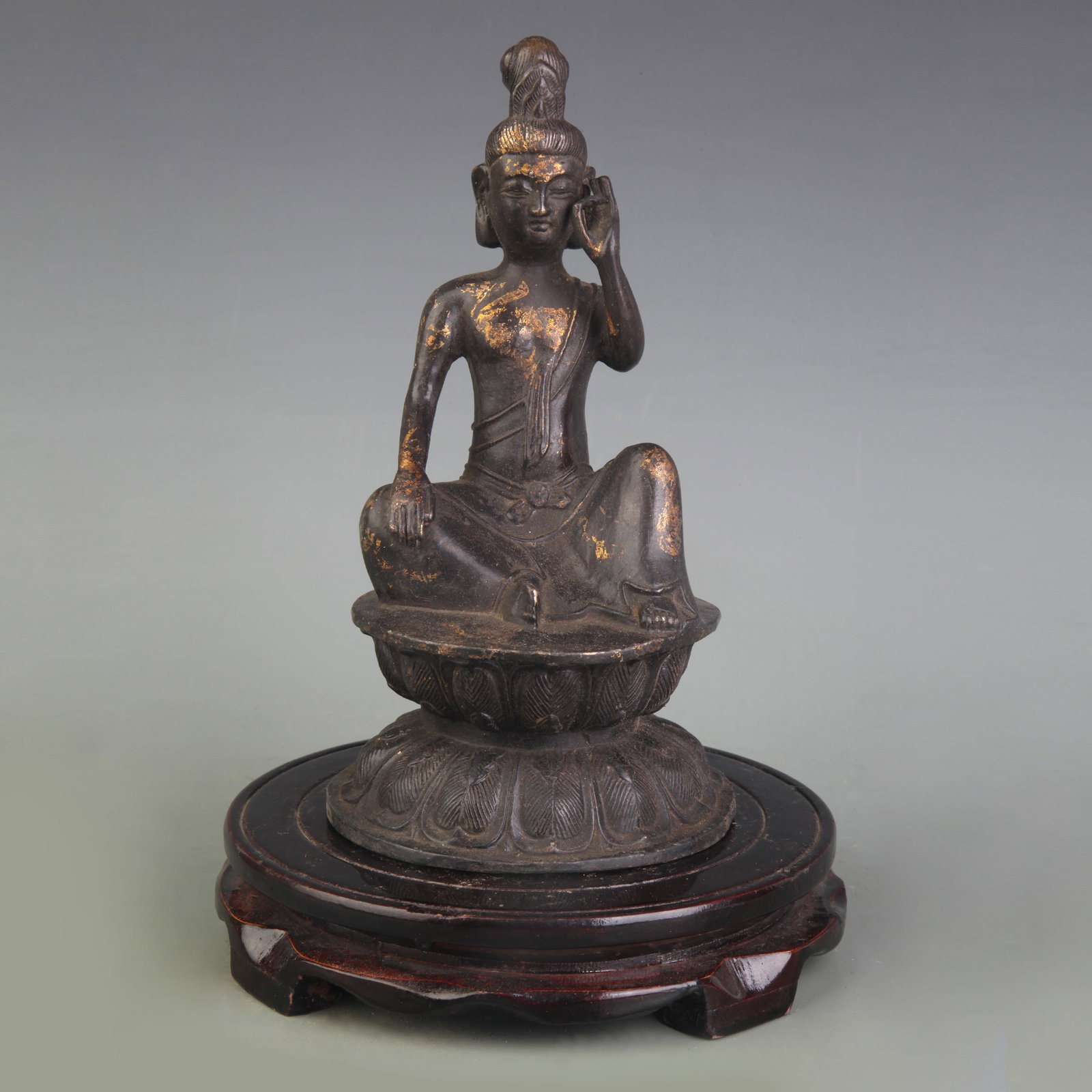 A FINE BRONZE FIGURE OF MIROKU THE FUTURE BUDDHA: Nara periods; High: 8.2 inch; Wooden base for picture and display only.