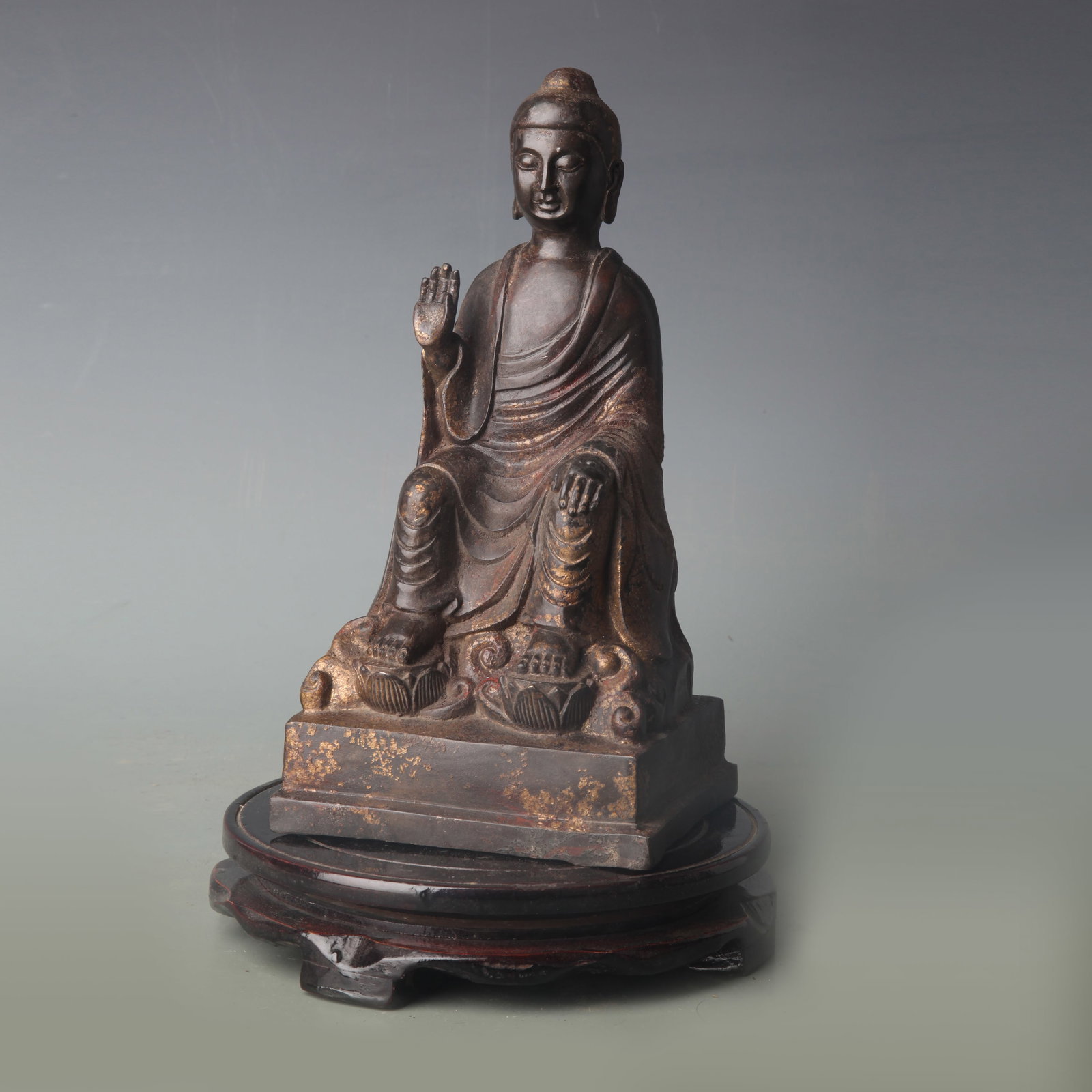 A FINE BRONZE FIGURE OF MAITREYA THE FUTURE BUDDHA: 20th Century; High: 9.2 inch; Wooden base for picture and display only.