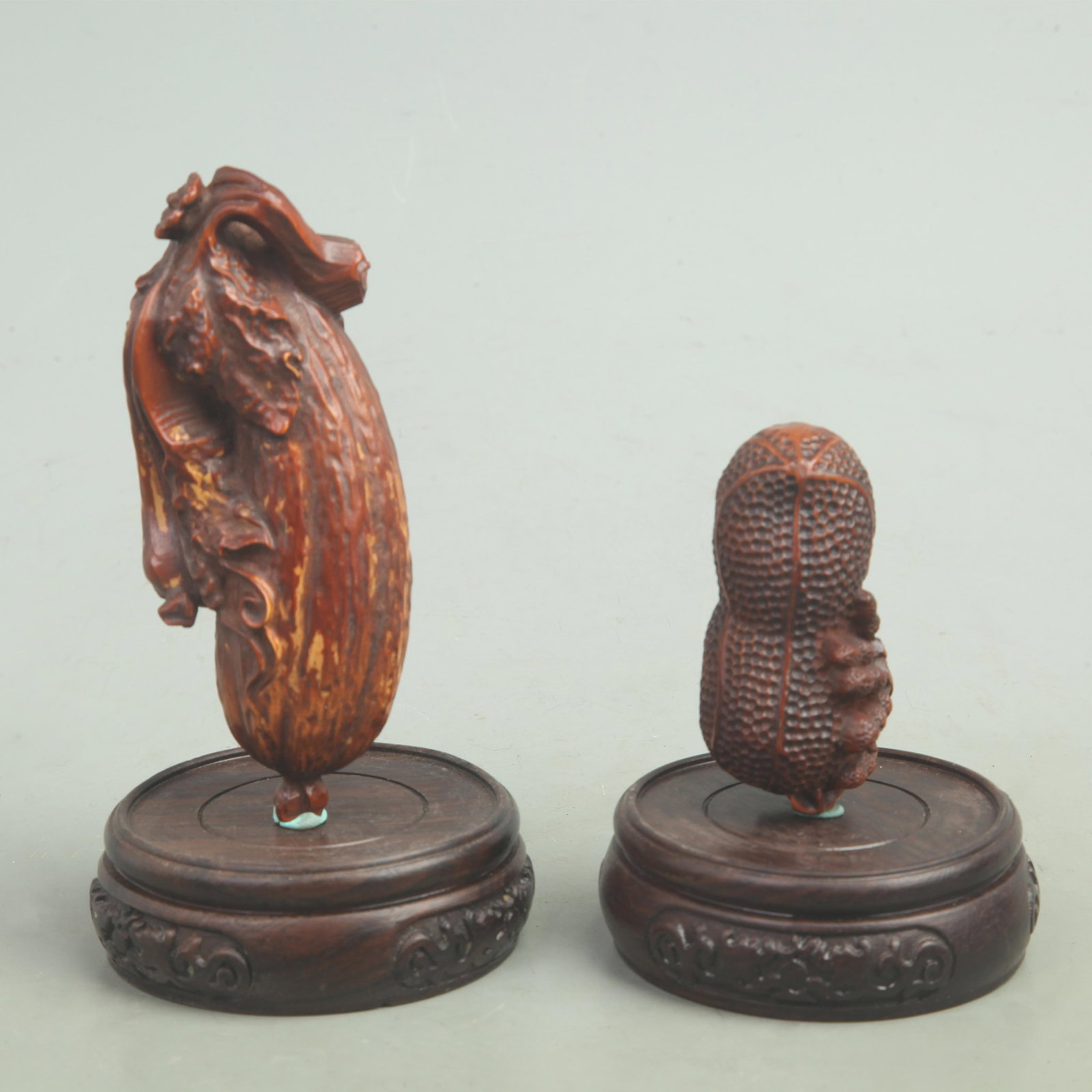GROUP OF TWO BOXWOOD DECORATION: Qing Dynasty; Size Varies; Wooden base for picture and display only.