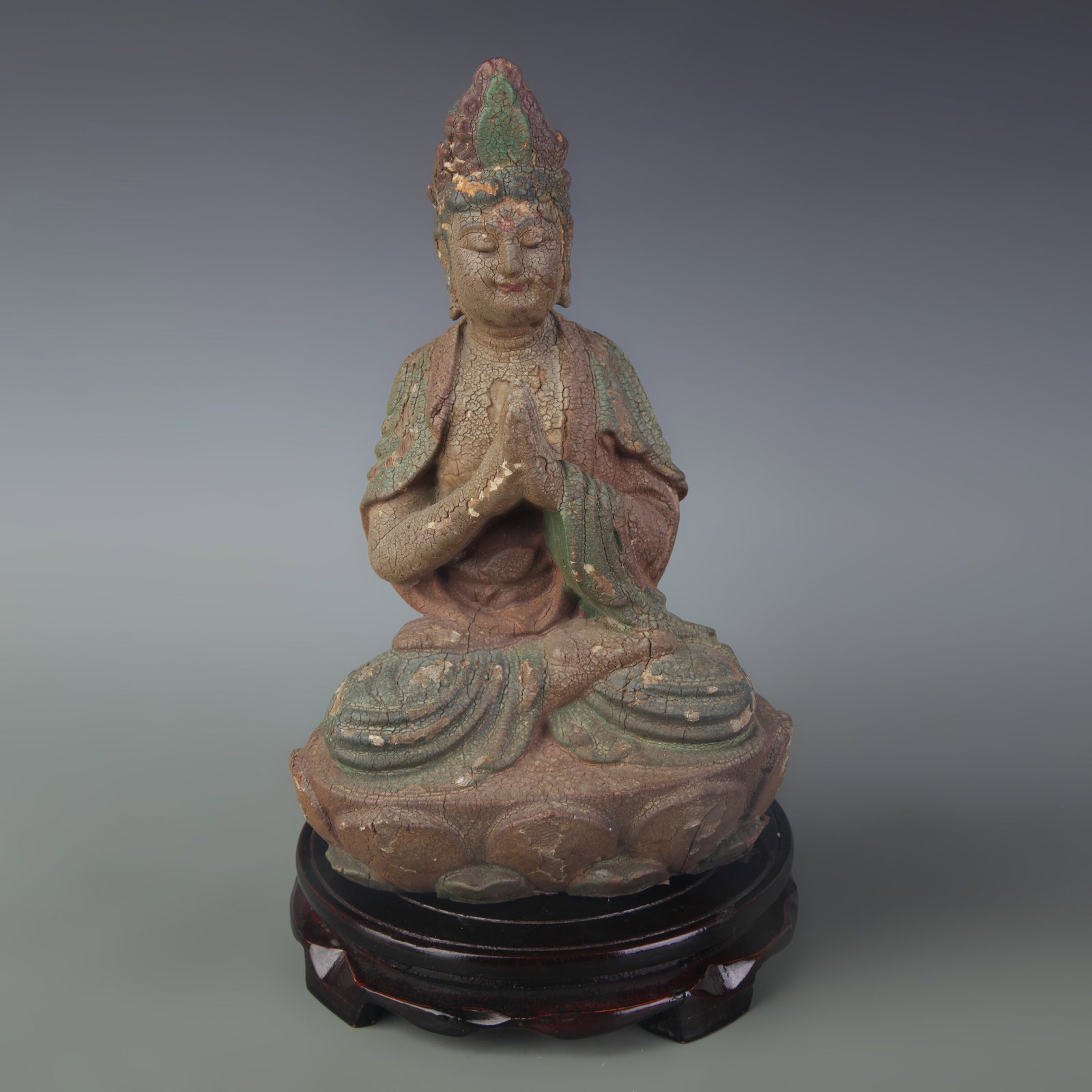 A FINE SANDALWOOD CARVED GUANYIN BODHISATTVA: Ming Dynasty; Width: 6.4 inch; High:9.9 inch; Wooden base for picture and display only.