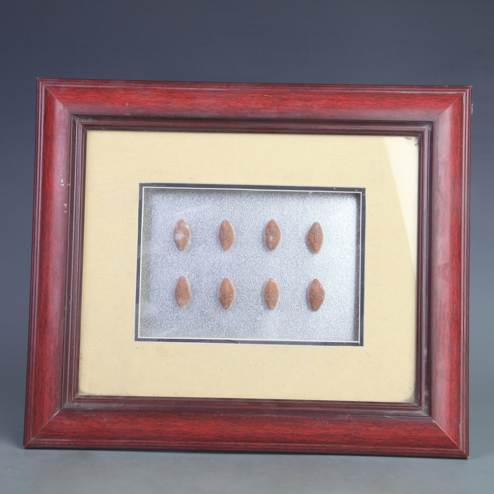 A FINE OLIVE-PIT CARVED ORNAMENT IN FRAME (1 of 5)