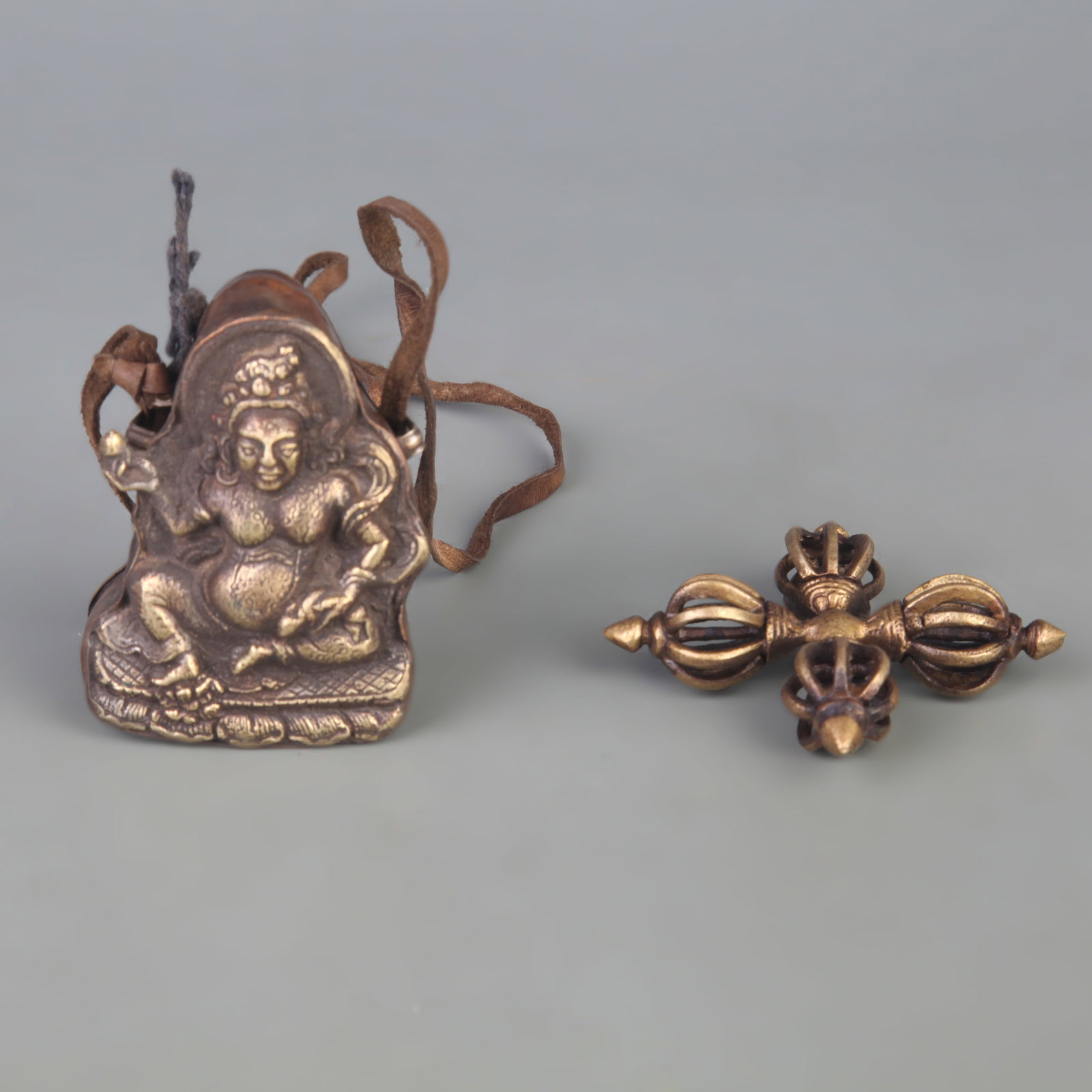 TIBETAN BUDDHIST RITUAL OBJECTS AND GAWU BOX: Modern; Long: 2.3-3.0 inch; Width:2.3 inch