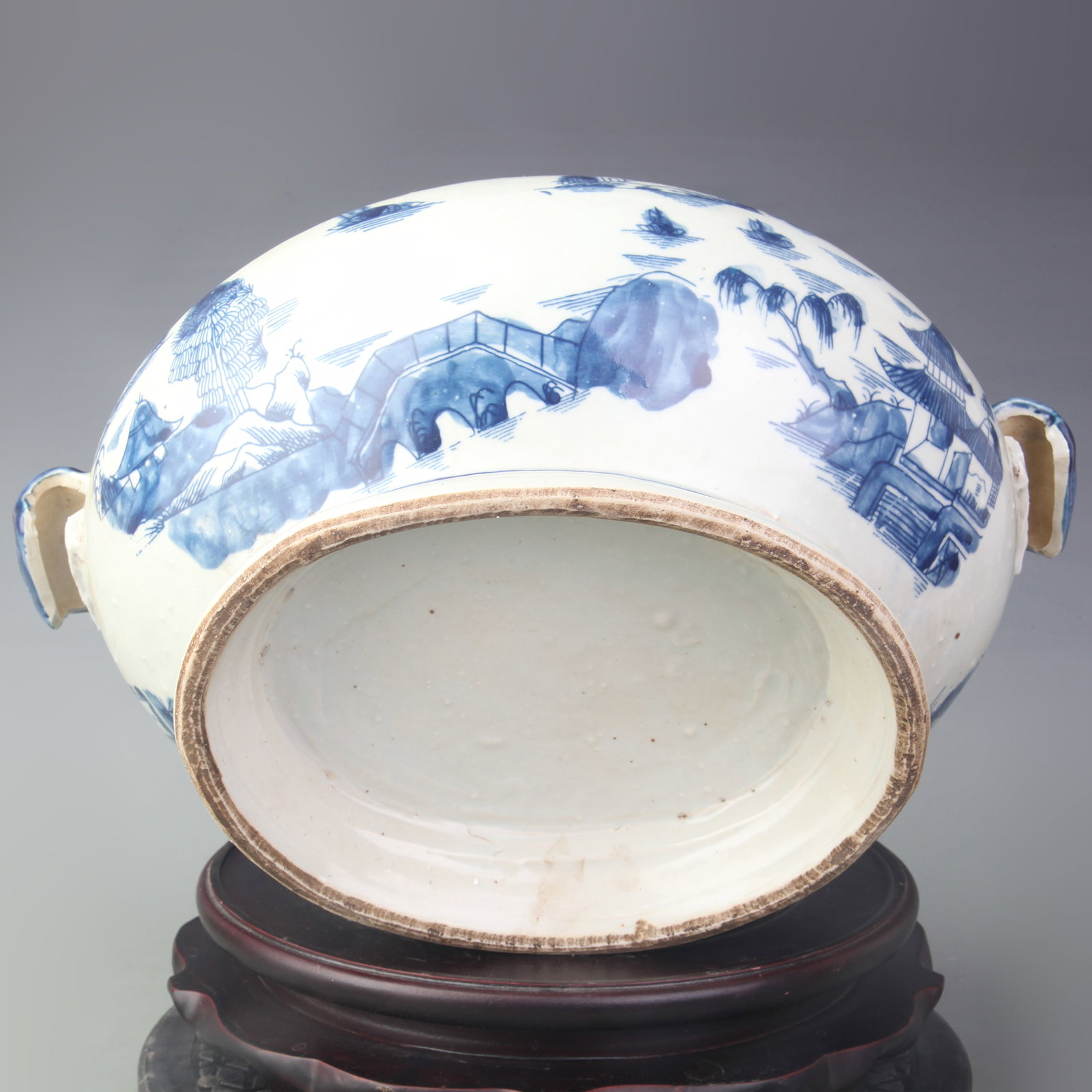 BLUE-AND-WHITE LANDSCAPE PATTERN DOUBLE-EARED LARGE JAR - 5