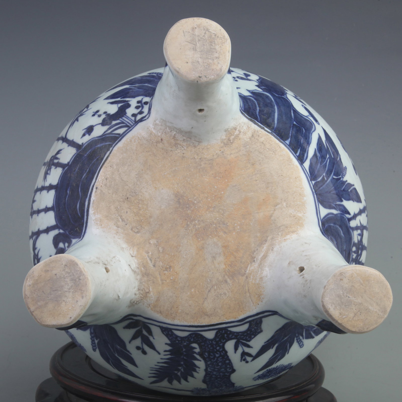 BLUE AND WHITE PINE TREE PATTERN PORCELAIN INCENSE BURNER - 6