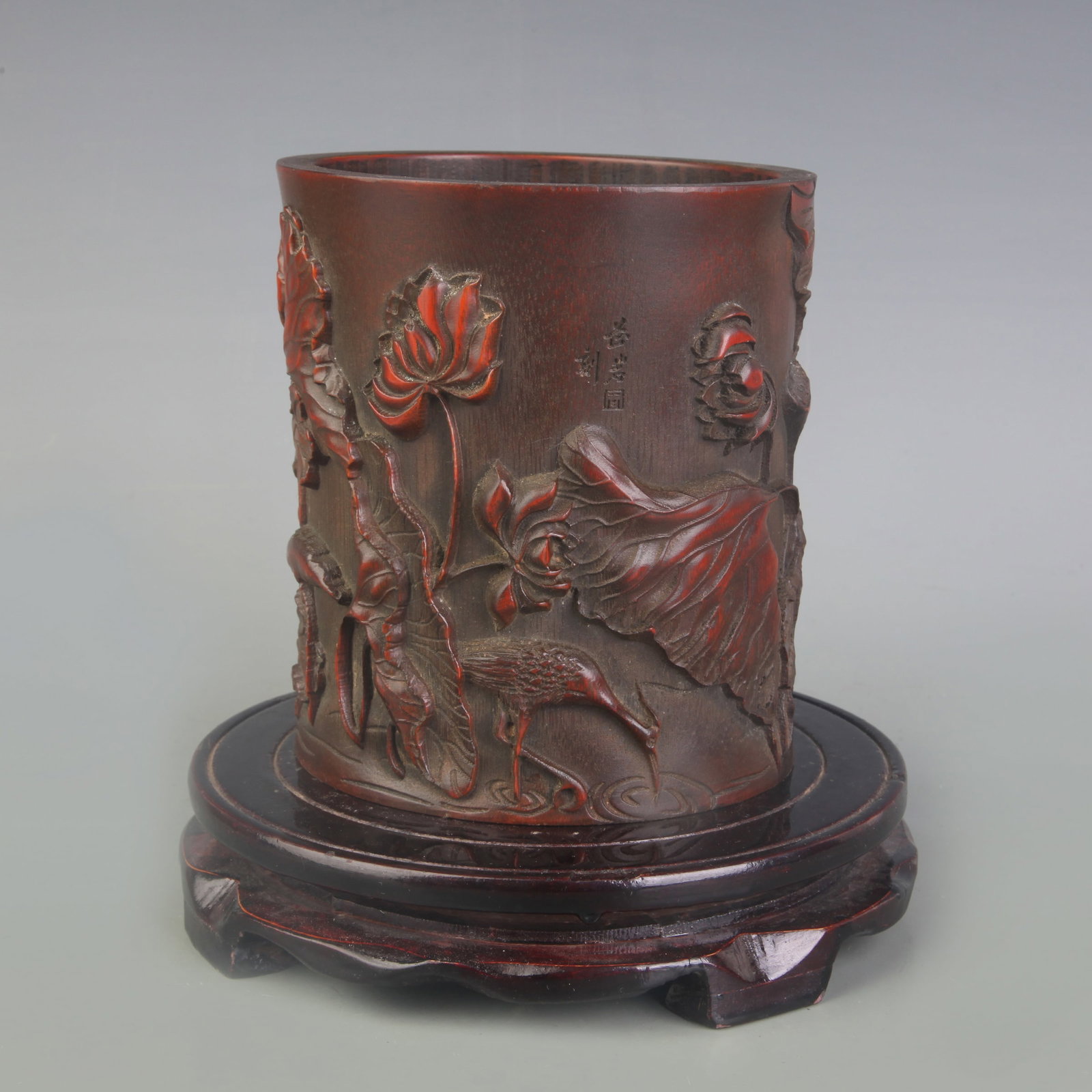 A CARVED BAMBOO BRUSH POT - 4