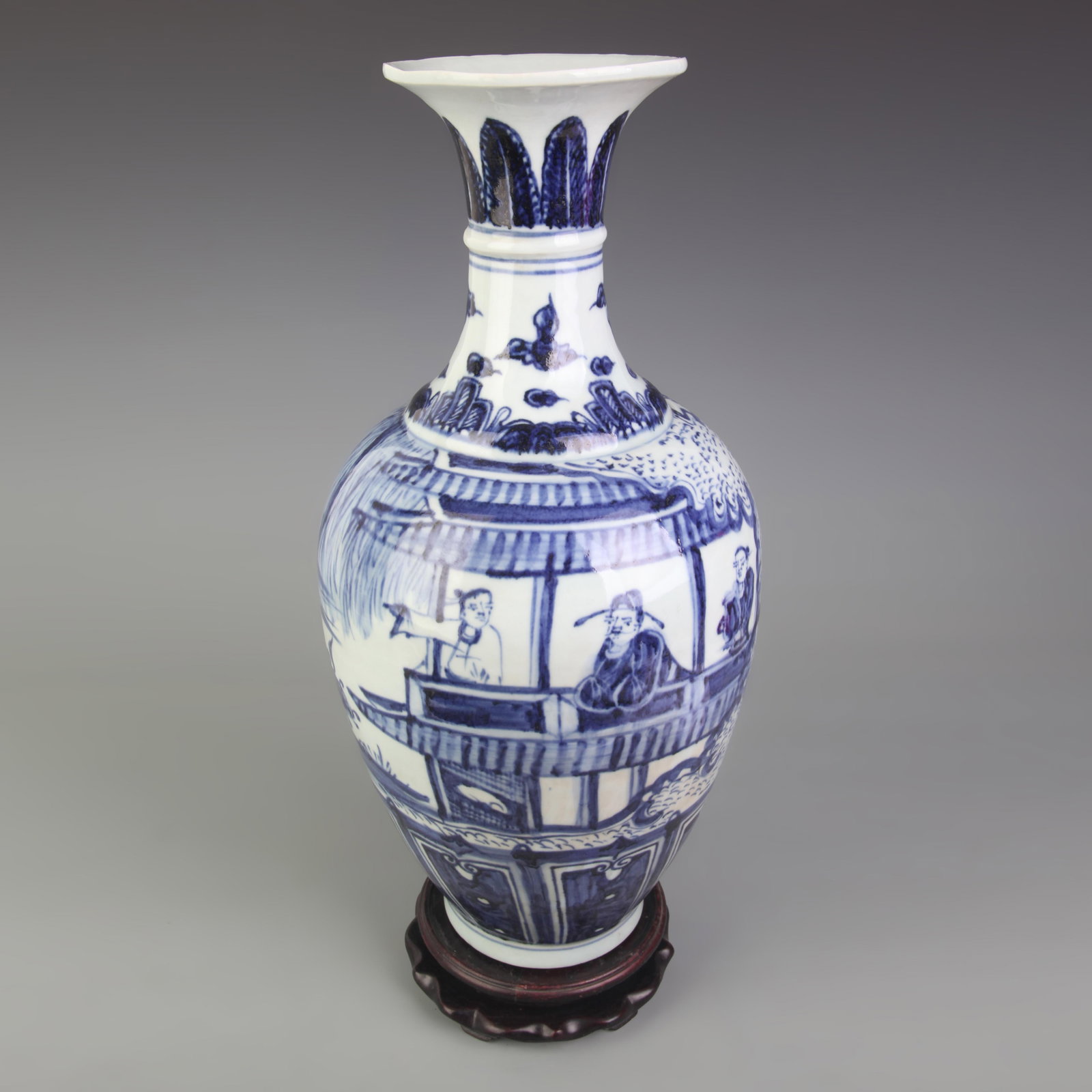 BLUE AND WHITE HUMAN FIGURE PORCELAIN VASE (1 of 6)