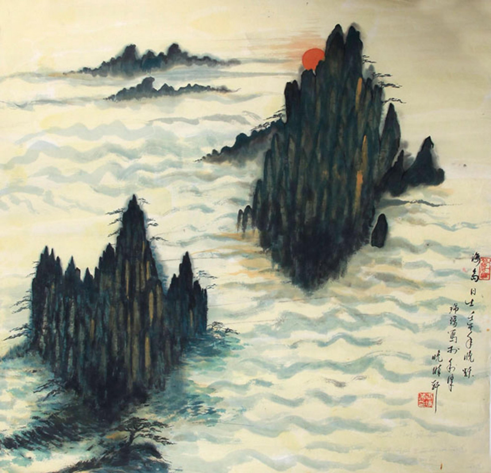 CHINESE PAINTING ATTRIBUTED TO WANG RUIYING: Contemporary; High: 25.5 inch; Width: 26.5 inch; Wooden base for picture and display only.