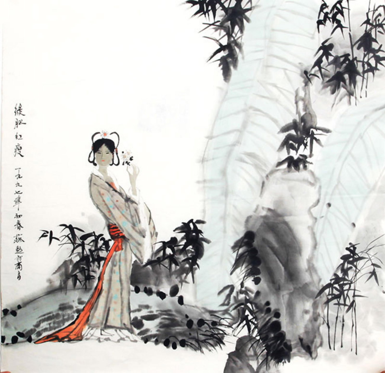 CHINESE PAINTING ATTRIBUTED TO CAI CHAO: Contemporary, High: 26.5 inch; Width: 26.5 inch. Wooden base for picture and display only.