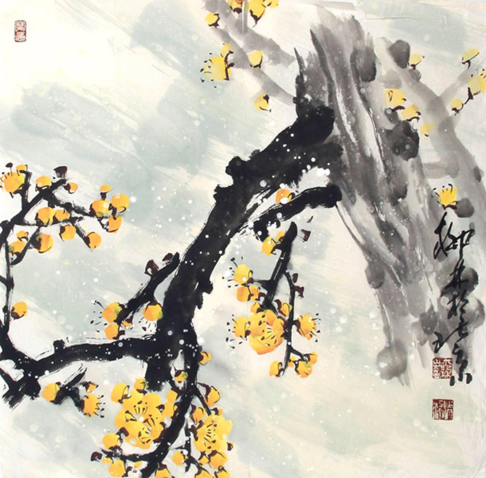 CHINESE PAINTING ATTRIBUTED TO LIU LIN: Contemporary; High: 27.5 inch; Width: 27.00 inch; Wooden base for picture and display only.