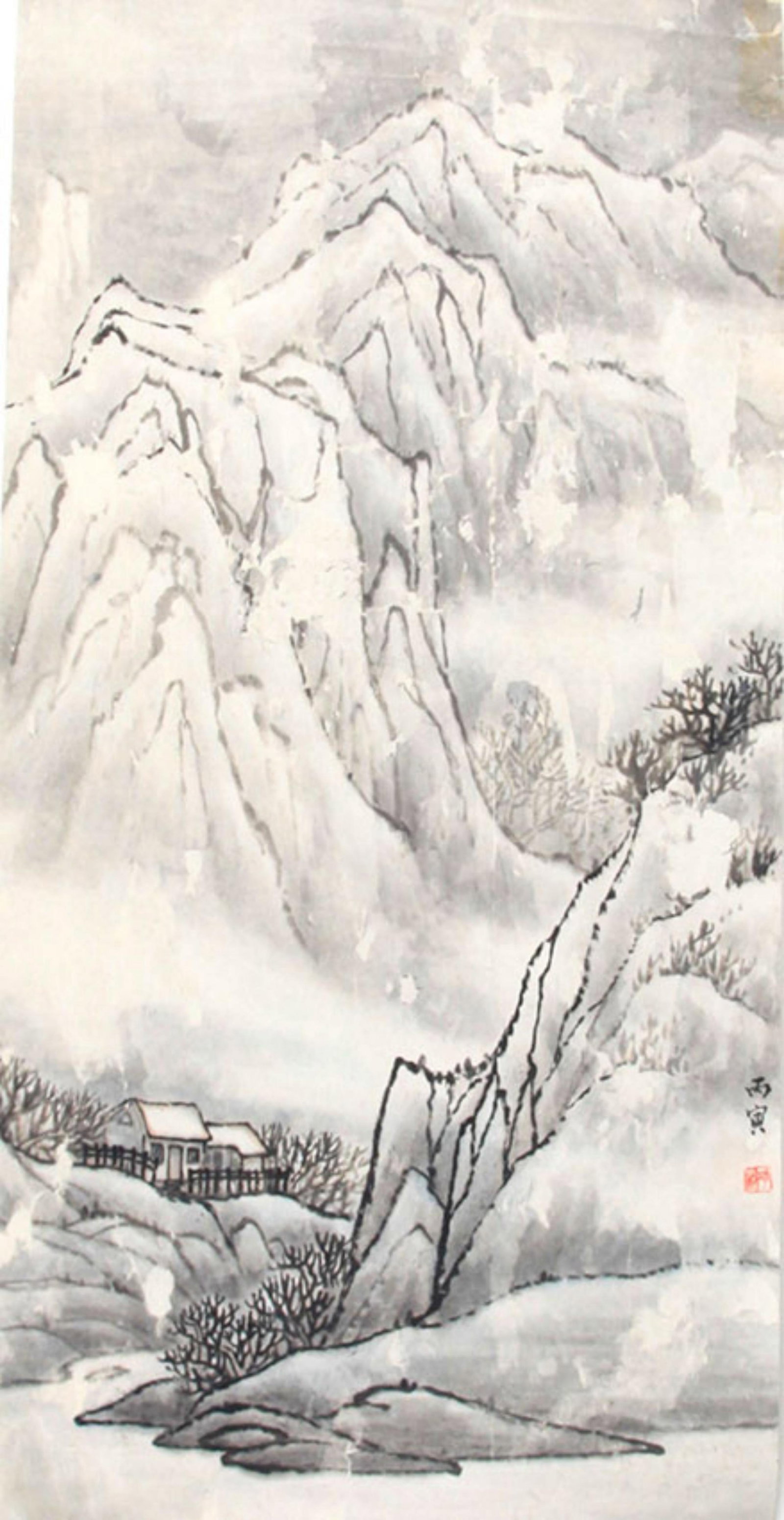 CHINESE PAINTING ATTRIBUTED TO MING JIE: Contemporary, High: 27.00 inch; Width: 23.00 inch. Wooden base for picture and display only.