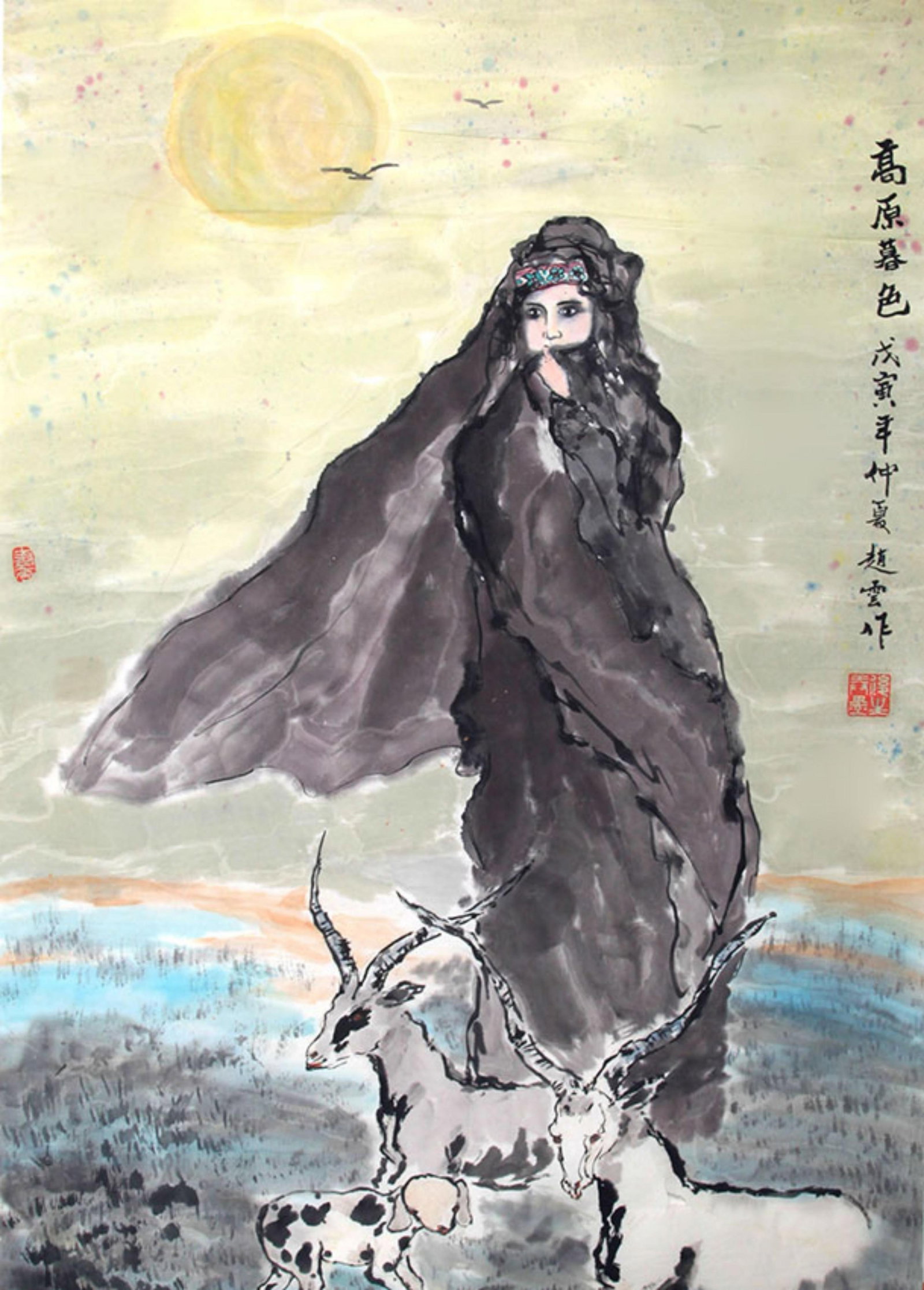CHINESE PAINTING ATTRIBUTED TO ZHAO YUN: Contemporary; High: 35.00 inch; Width: 24.5 inch; Wooden base for picture and display only.