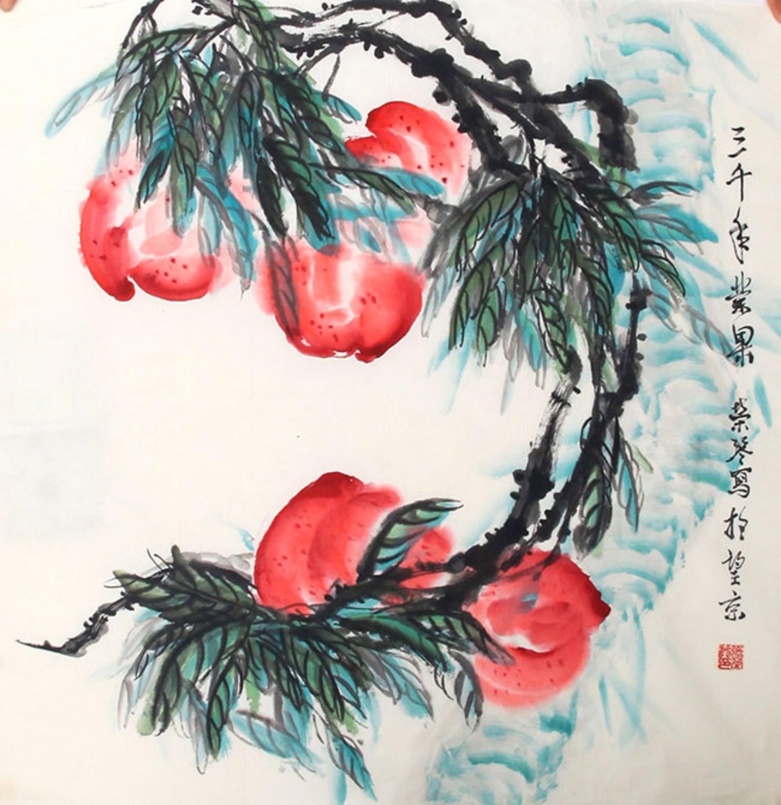 CHINESE PAINTING ATTRIBUTED TO ZHANG RONGQIN: Contemporary; High: 27.00 inch; Width: 27.5 inch; Wooden base for picture and display only.