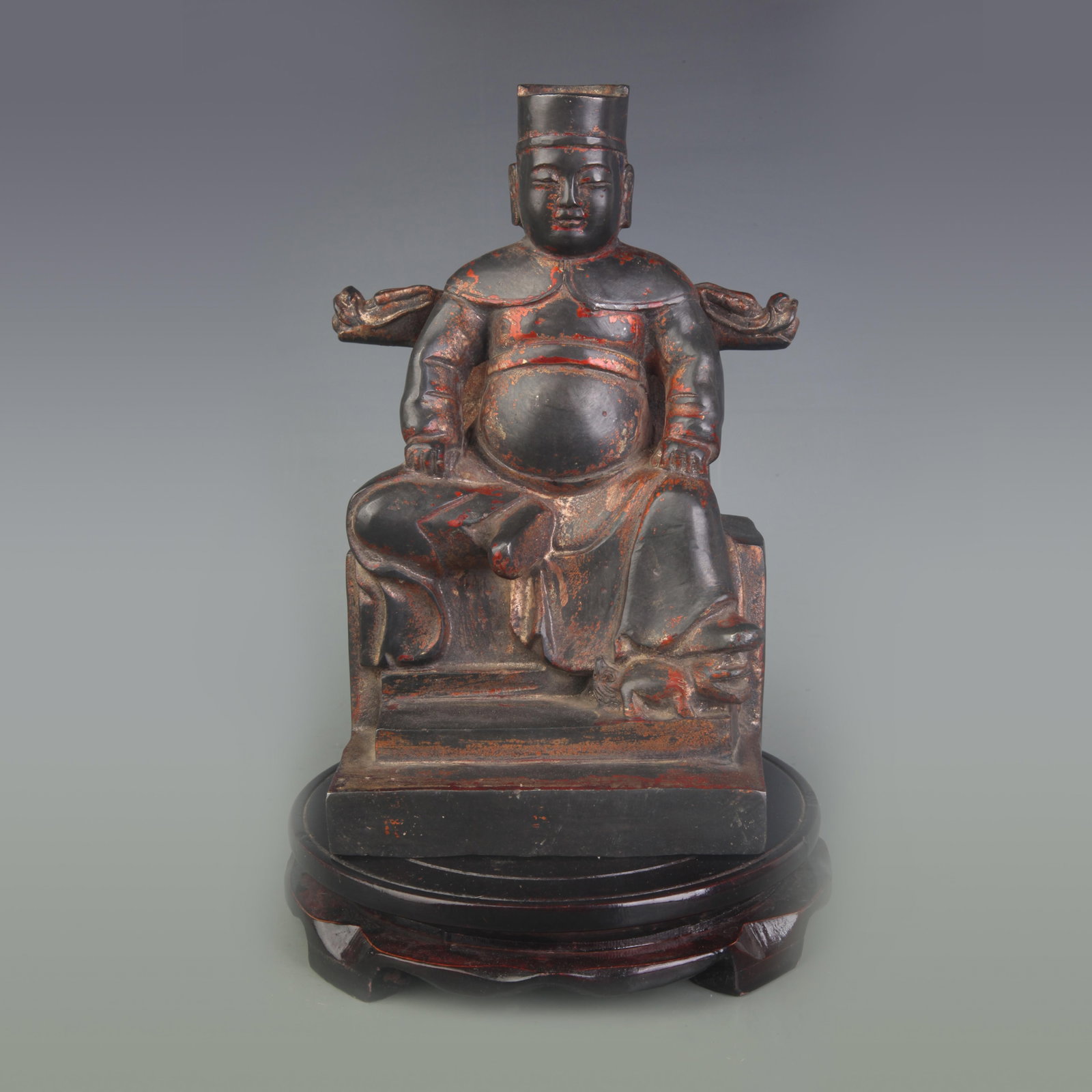 A FINE BRONZE FIGURE OF GROOMS: Qing Dynasty; Width: 5.2 inch; High: 8.8 inch; Wooden base for picture and display only.