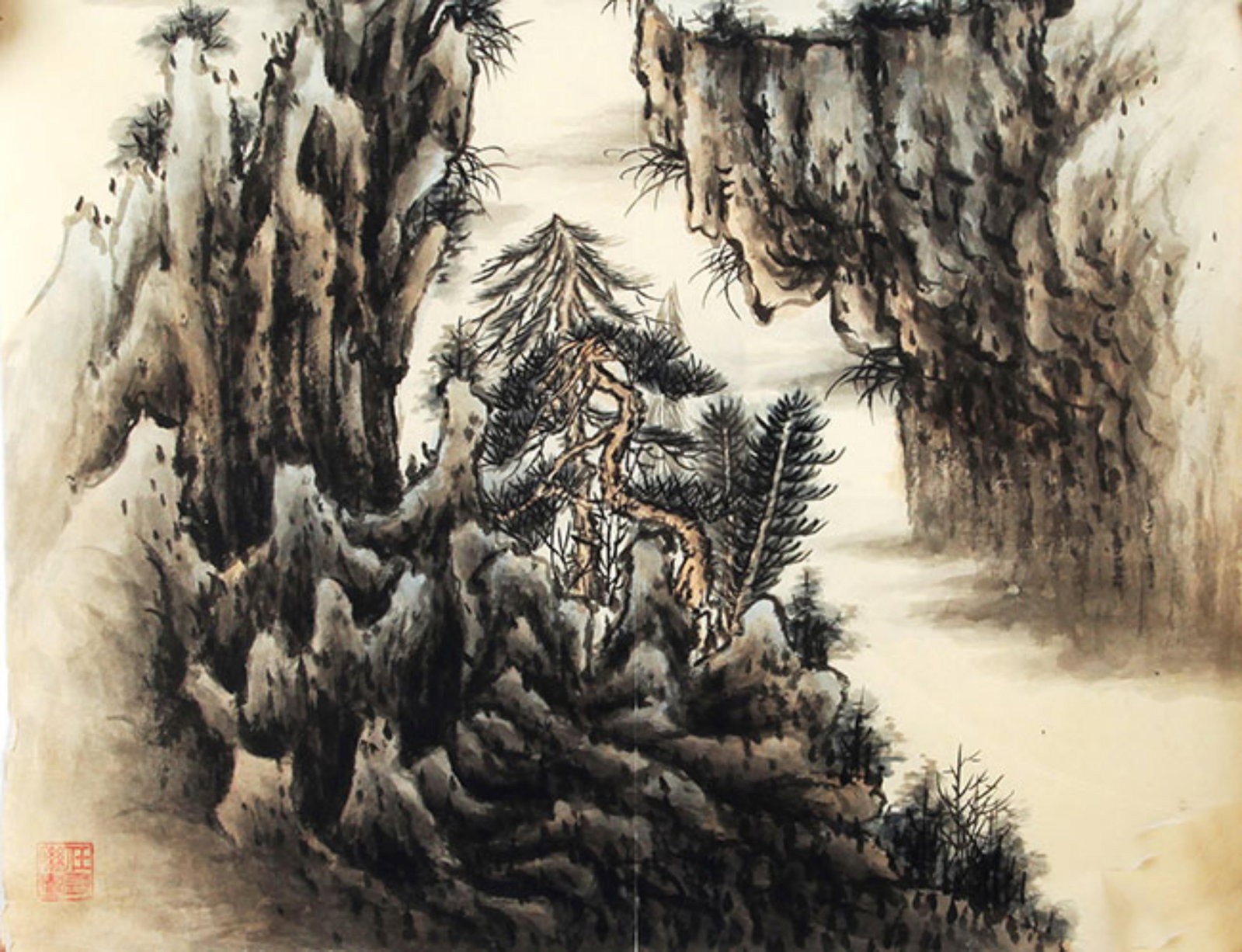 CHINESE PAINTING ATTRIBUTED TO REN YOULIAN: Contemporary; High: 21.5 inch; Width: 16.7 inch; Wooden base for picture and display only.