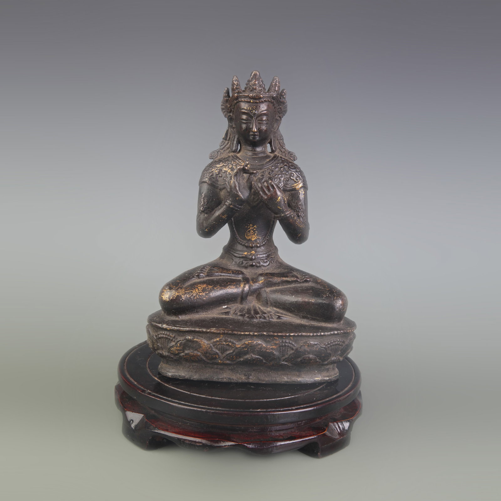 A FINE BRONZE STATUE OF VAJRADHARA: Qing Dynasty; High: 8.0 inch; Woodbase for picture and display only