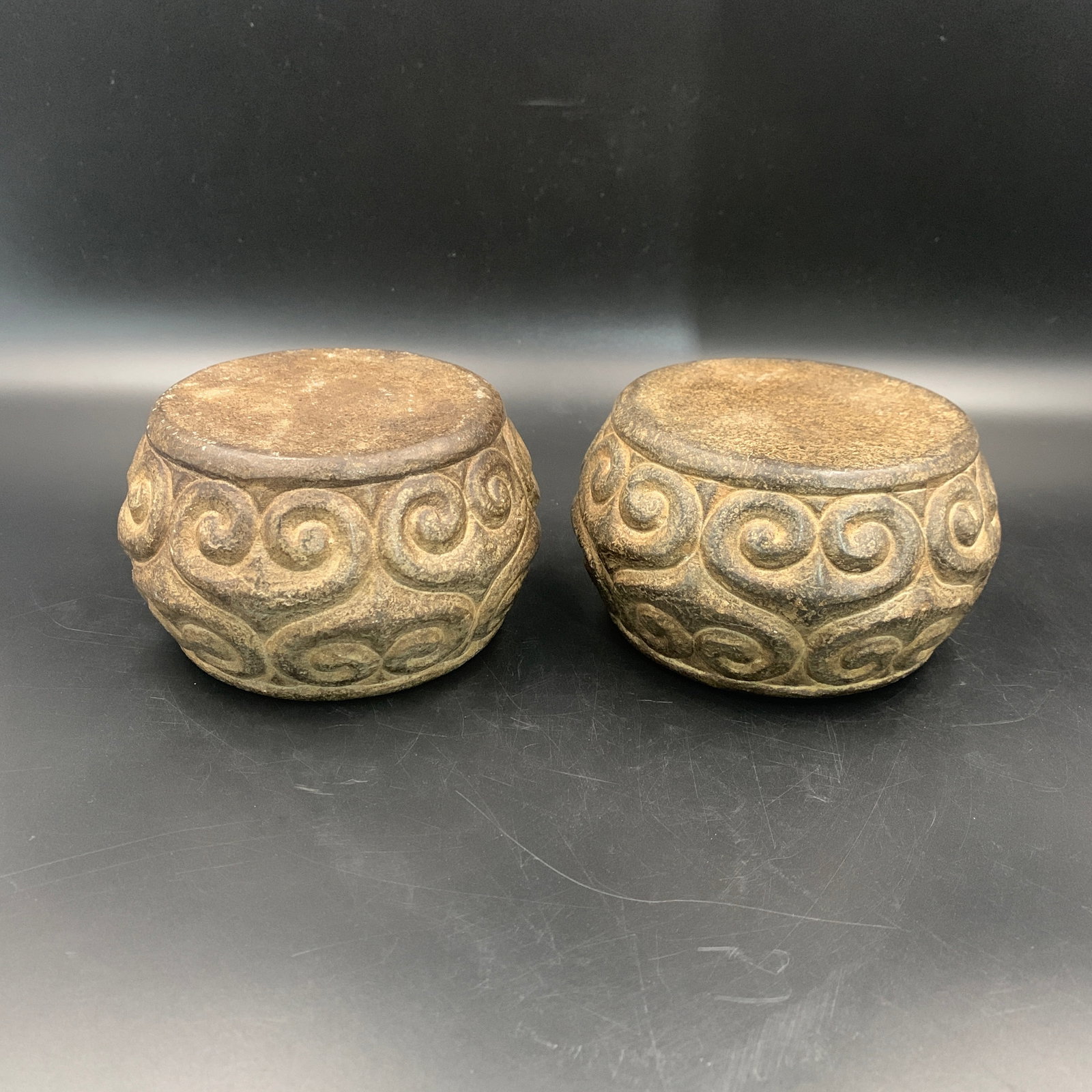 PAIR OF CARVED STONE CLOUD-MOTIF PLINTH BASE (1 of 6)