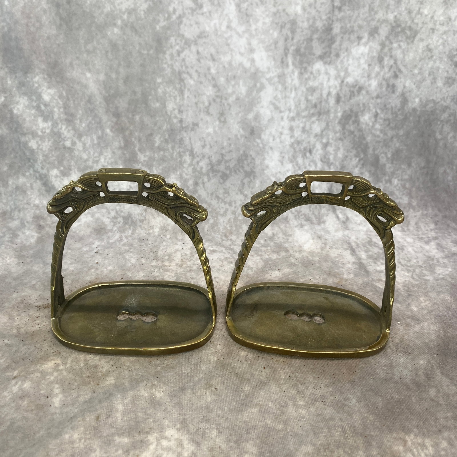 PAIR OF CHINESE ANTIQUE-STYLE BRASS HORSE STIRRUPS (1 of 3)