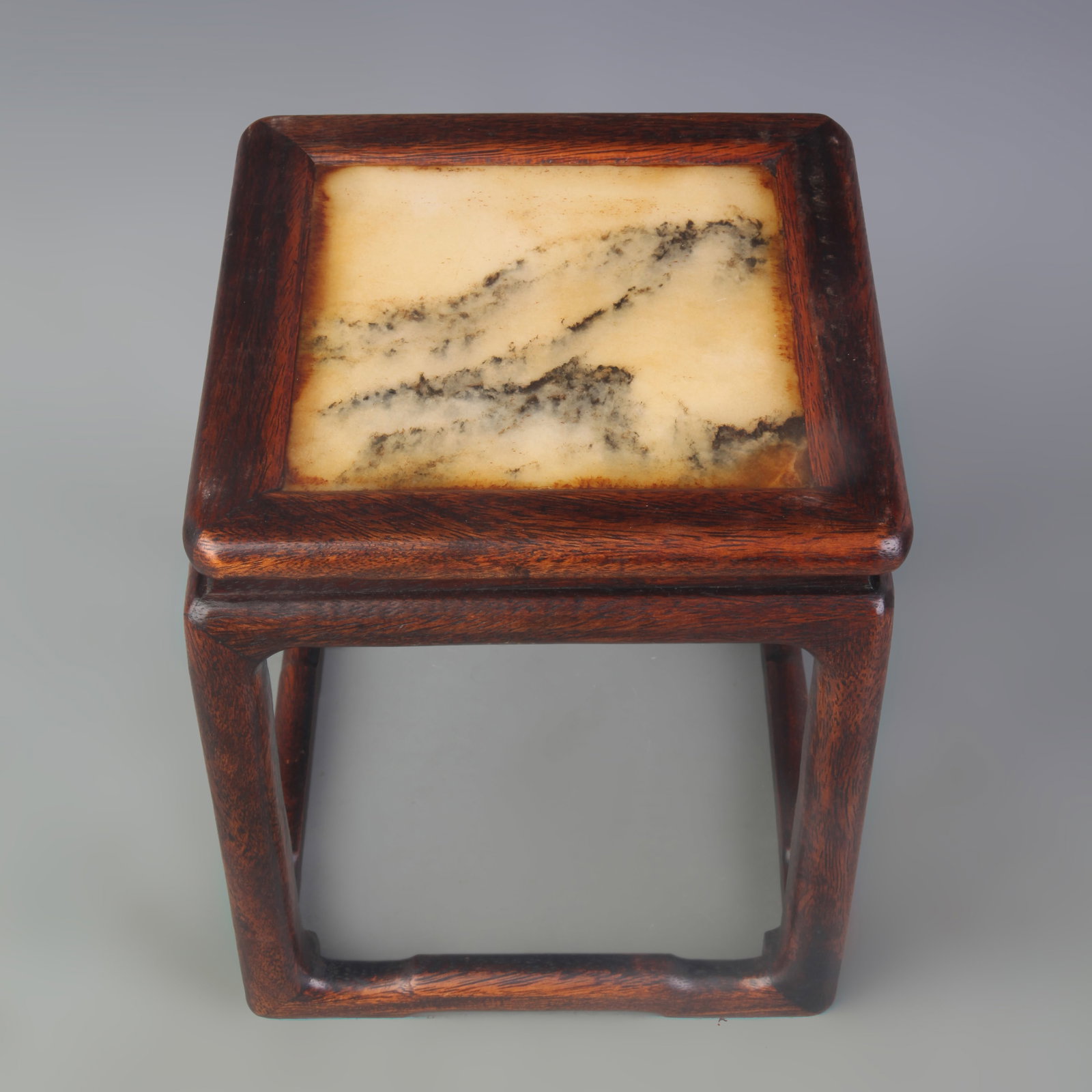 HARDWOOD TALL TABLE WITH MARBLE INSET: Qing Dynasty; Width: 7.5inch , High: 9.0inch; Woodbase for picture and display only