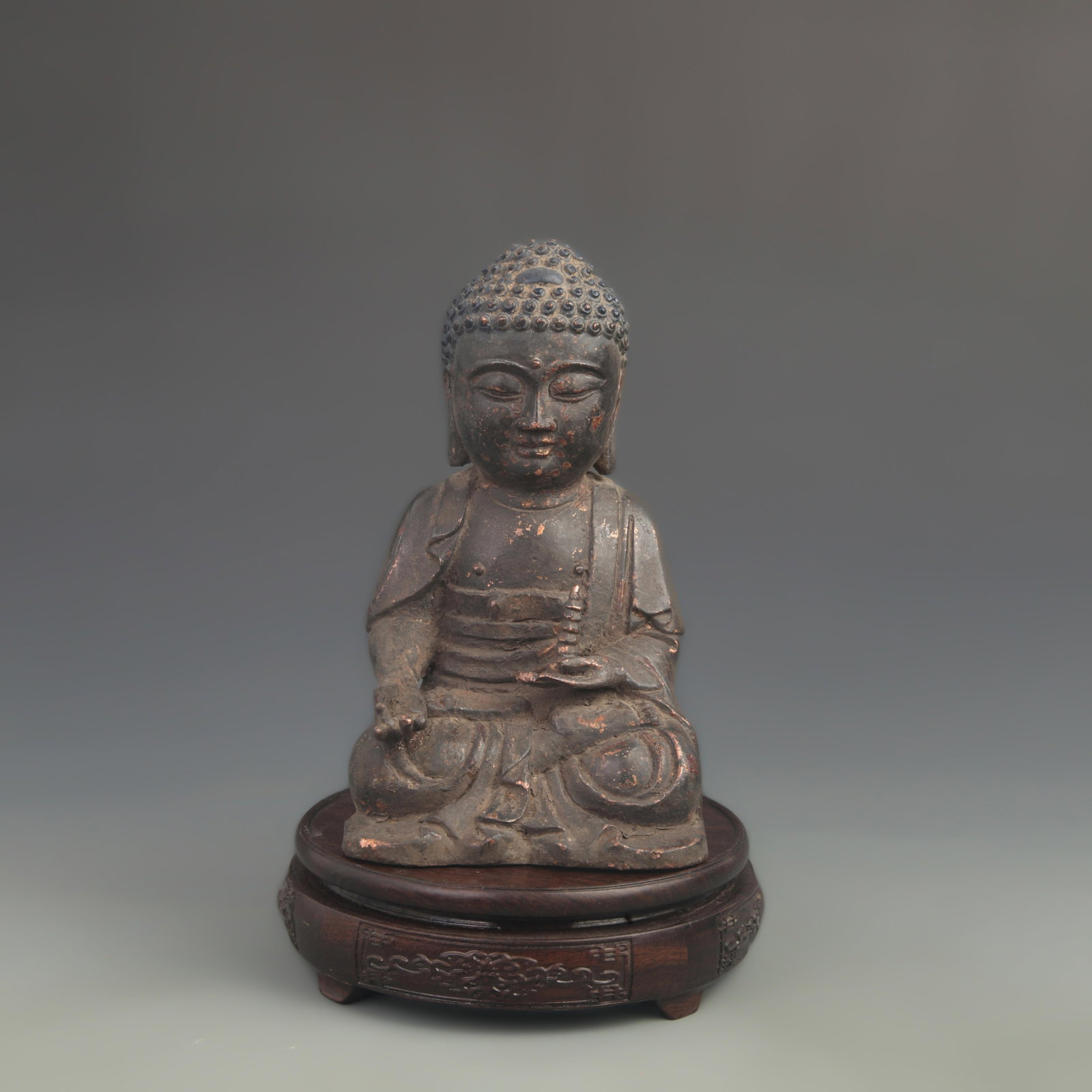 BRONZE AMITABHA BUDDHA TATHAGATA SEATED STATUE: Ming Dynasty Style; High: 8.50 inch; Width: 4.50 inch; Woodbase for picture and display only