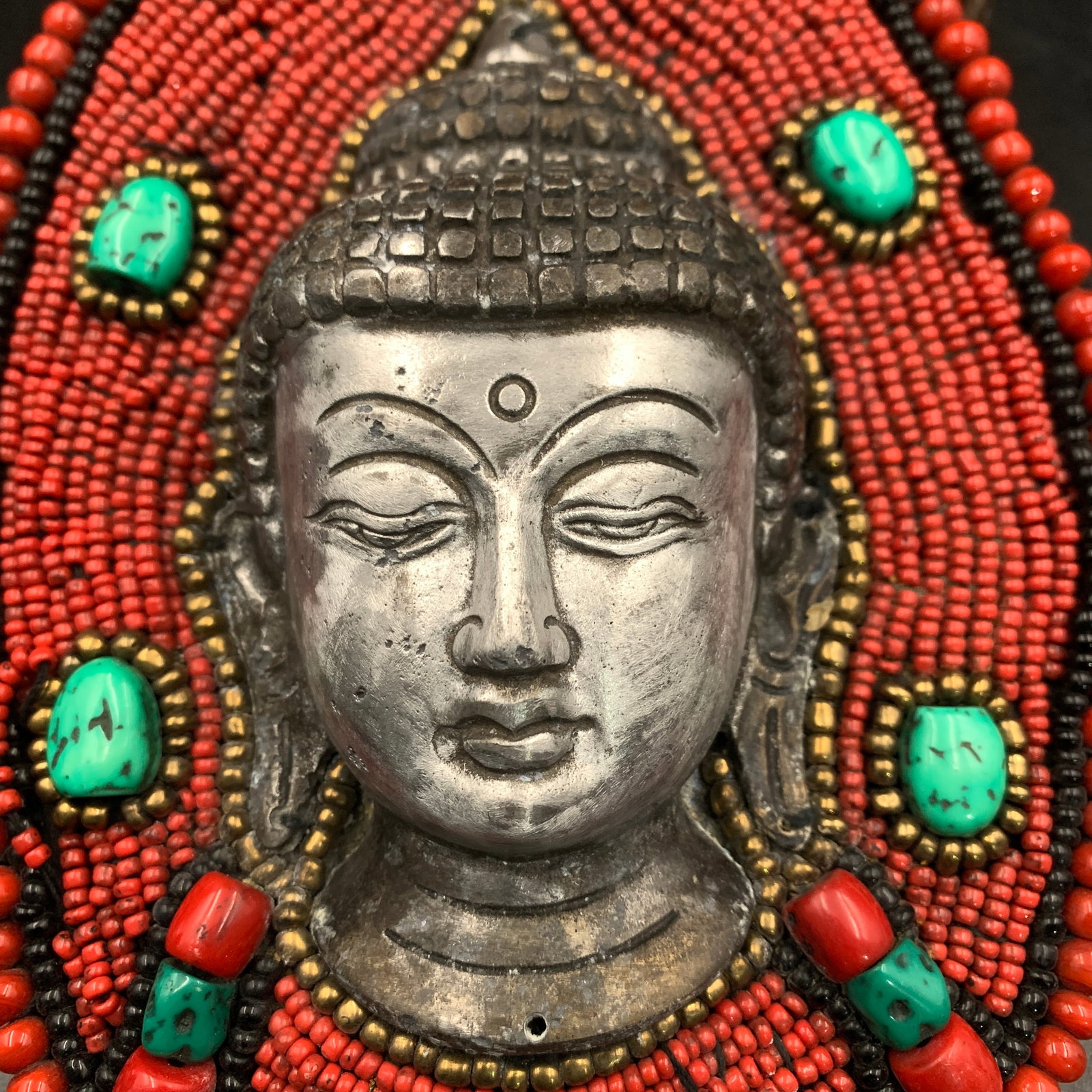 HIMALAYAN BEADED BUDDHA HEAD WALL PLAQUE - 2