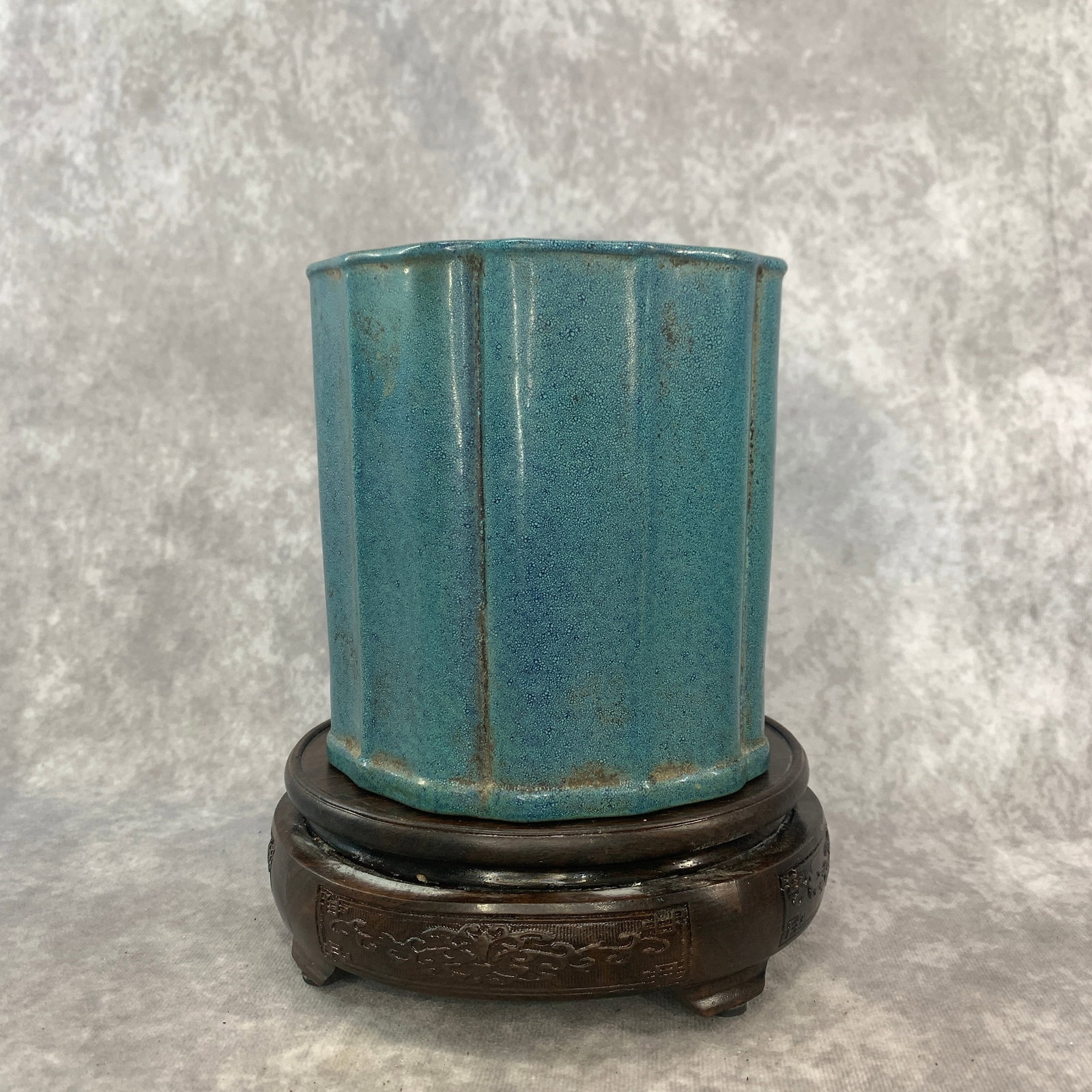JUN WARE PORCELAIN LOBED BRUSH POT - 3