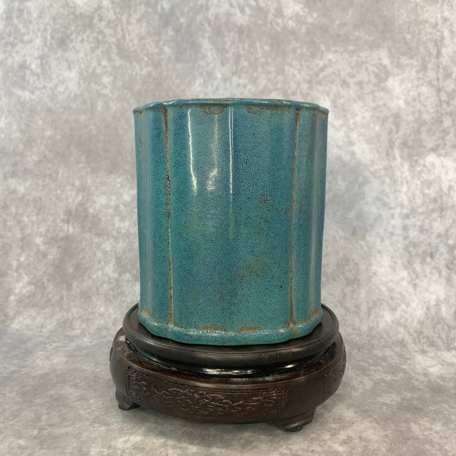 JUN WARE PORCELAIN LOBED BRUSH POT - 4