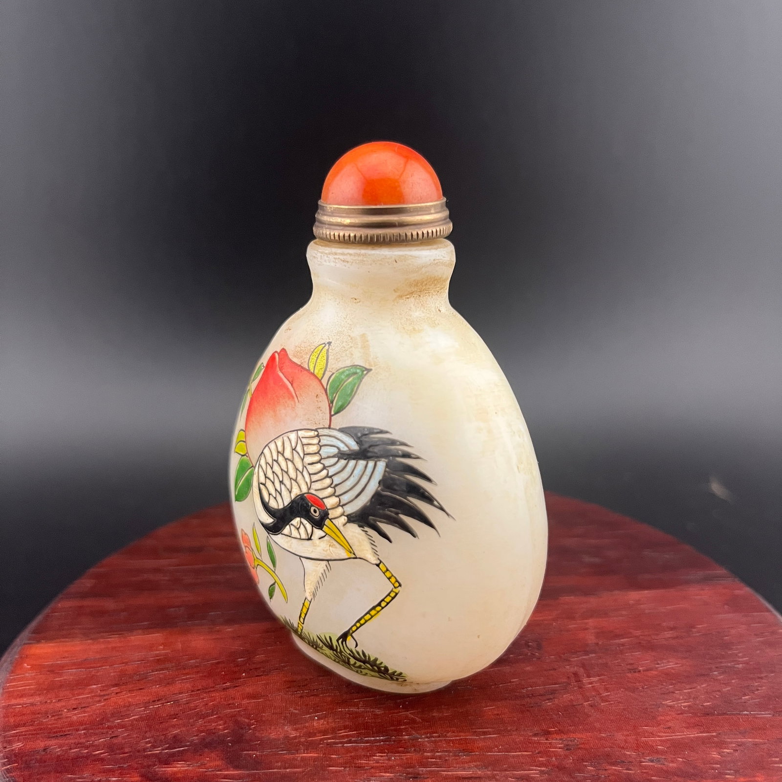 A FINE CRANE PATTERN GLASS MADE SNUFF BOTTLE - 3