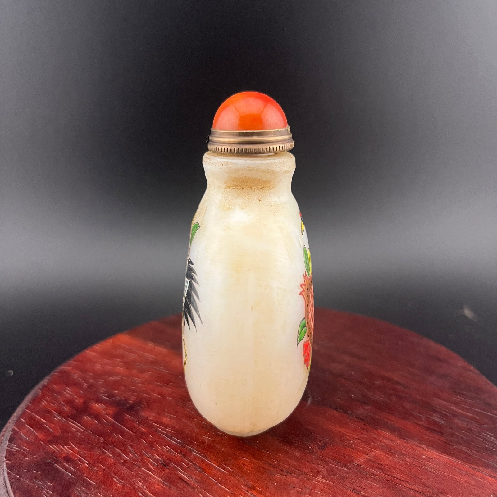 A FINE CRANE PATTERN GLASS MADE SNUFF BOTTLE - 4