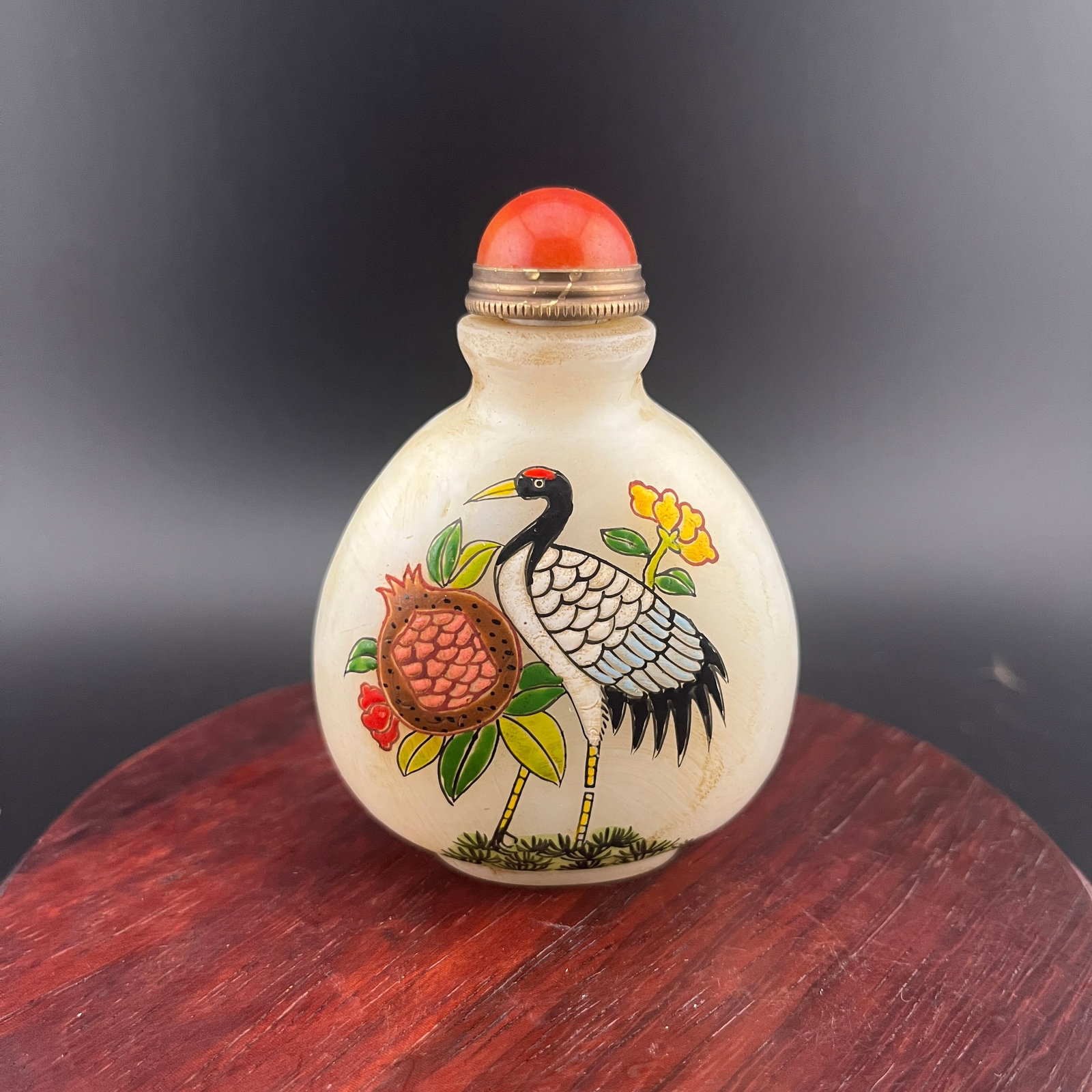 A FINE CRANE PATTERN GLASS MADE SNUFF BOTTLE - 5