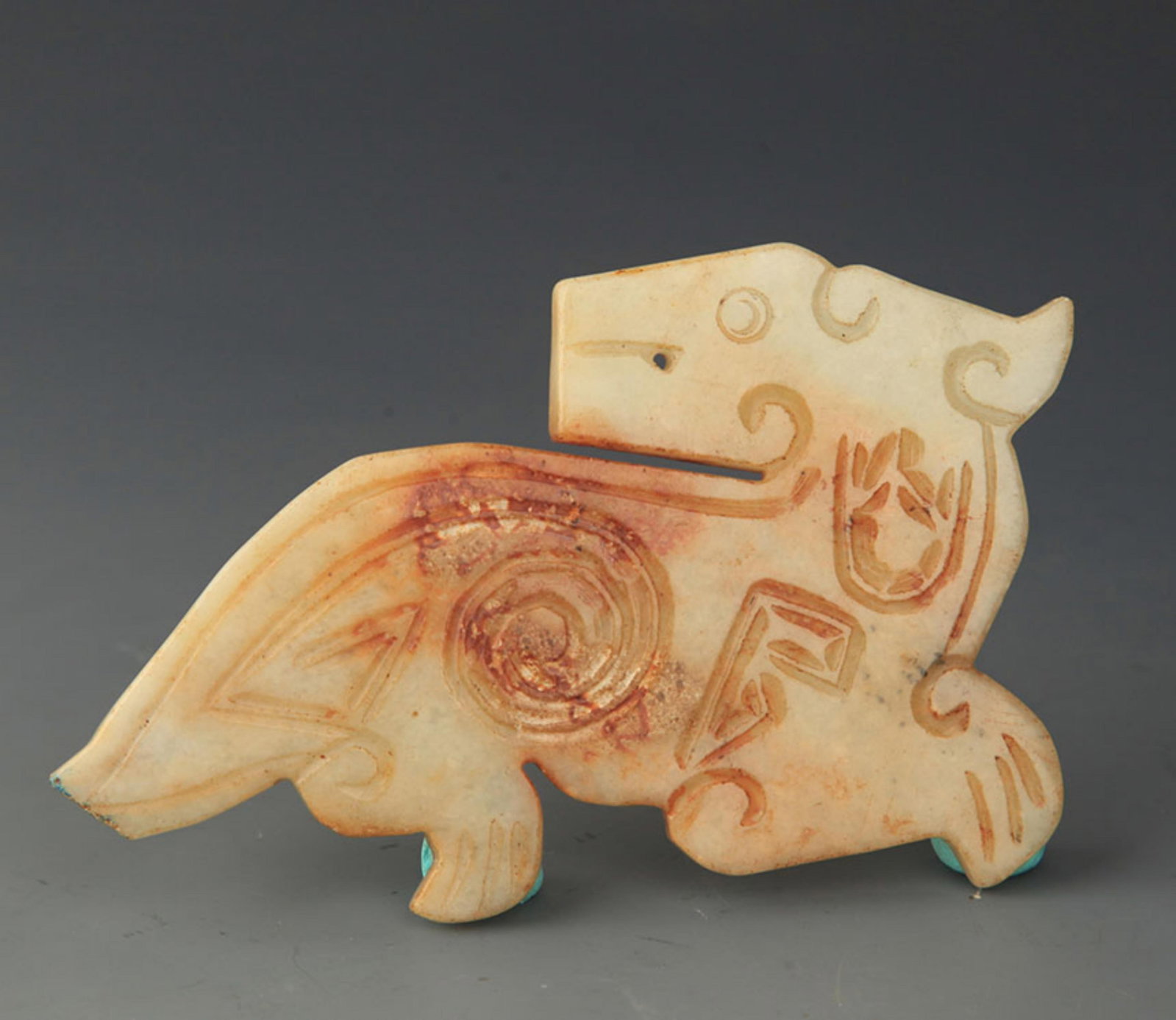 A FINE OLD JADE IN QI LIN FIGURE (1 of 3)