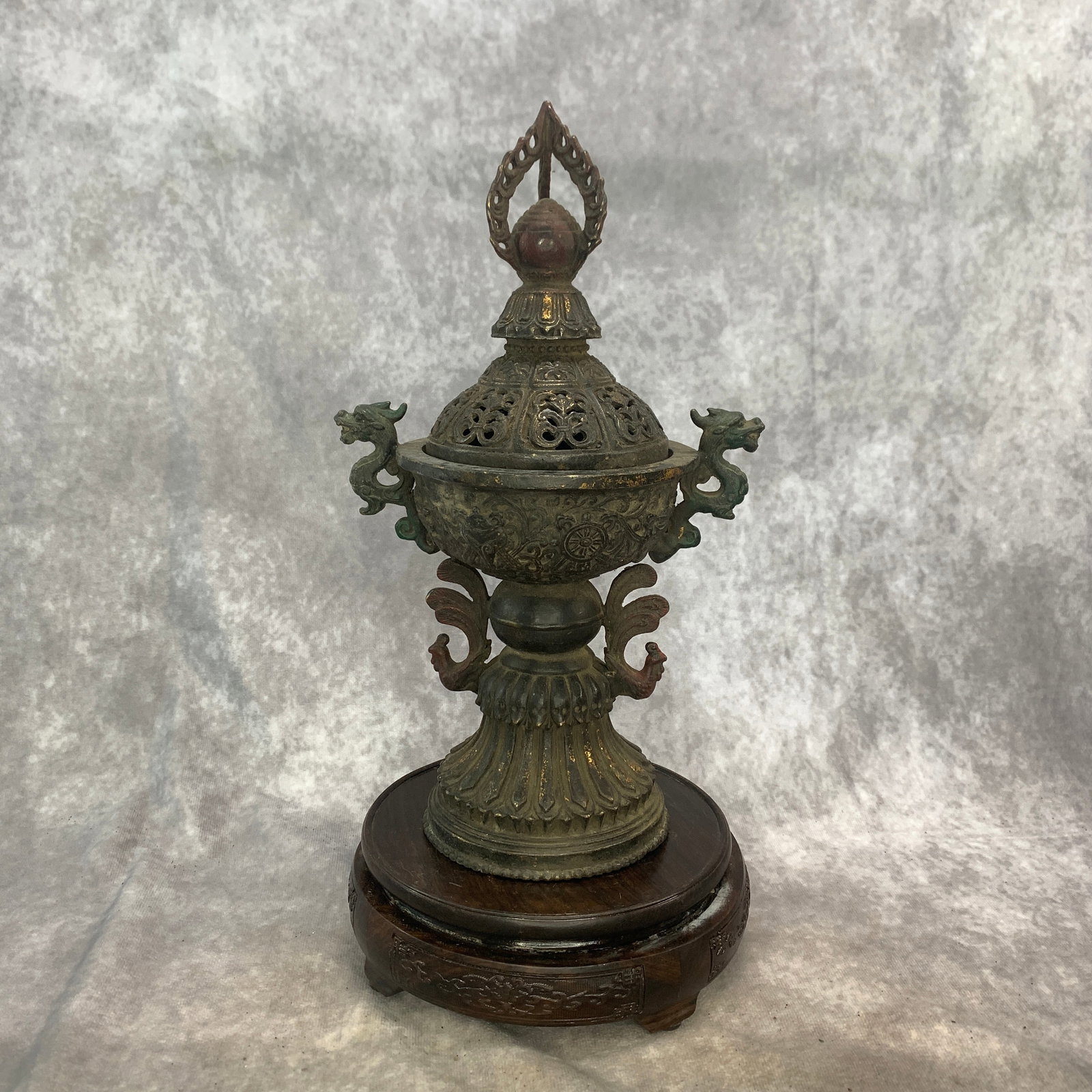 TIBETAN CAST BRONZE PAGODA-STYLE RITUAL INCENSE BURNER (1 of 5)