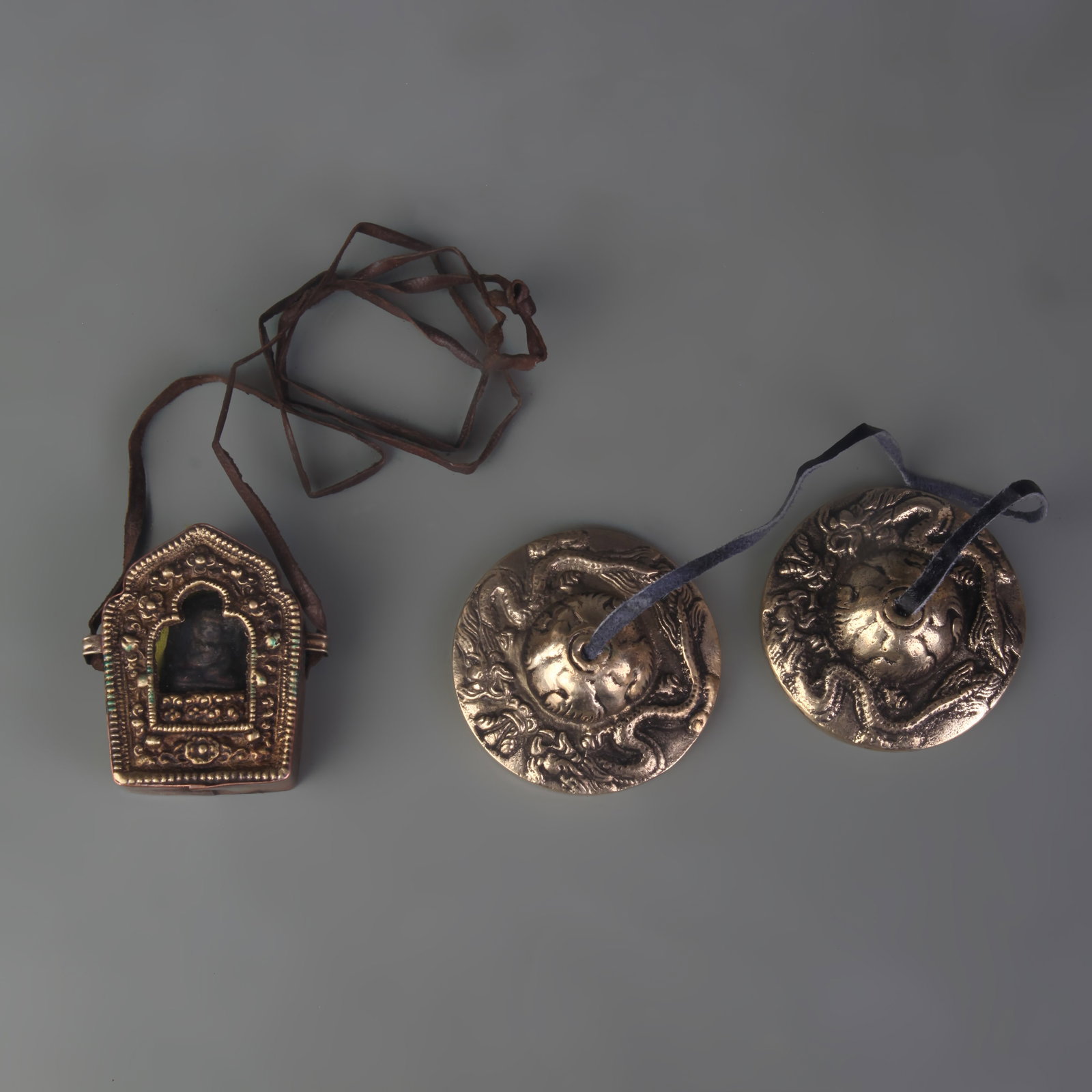GROUP OF TIBETAN BUDDHIST RITUAL IMPLEMENTS: Qing Dynasty; Long: 2.5 inch; Woodbase for picture and display only