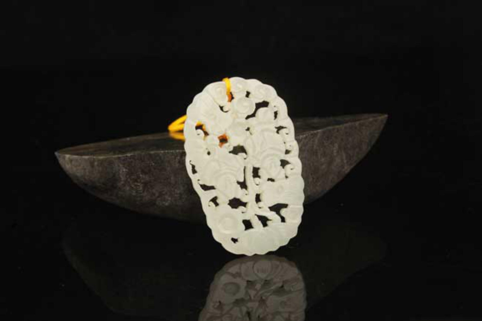 A FINE HETIAN JADE TWO IMMORTAL CARVING PENDANT: Modern; High: 3.1 inch; High: 1.9 inch; . Wooden base for display only