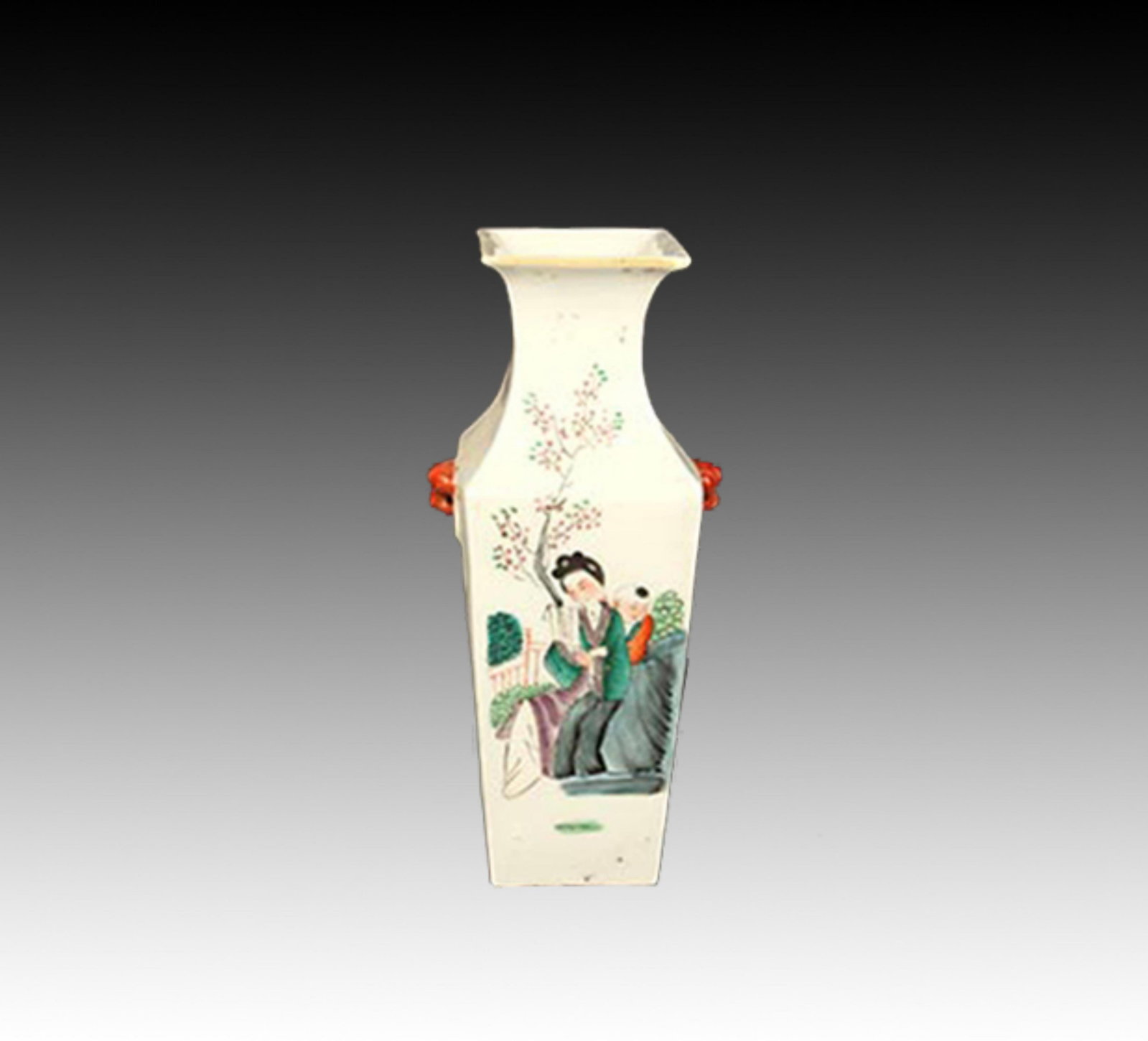 ENAMEL COLOR BOY PAINTED PORCELAIN JAR: Qing Dynasty; High: 10.25 inch Width: 3.5 inch Diameter: 3.0 inch . Wooden base for display only