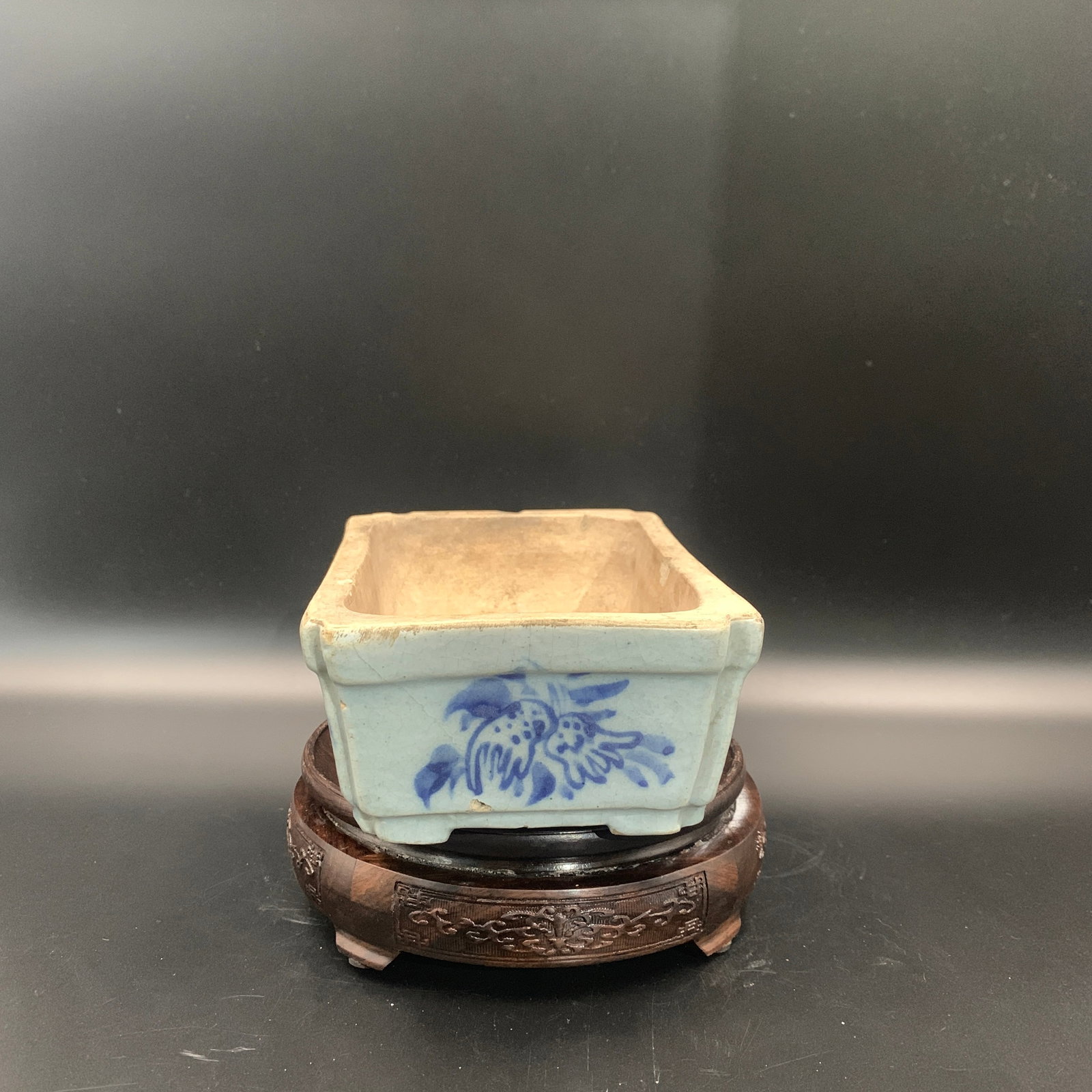 BLUE AND WHITE RECTANGULAR BONSAI PORCELAIN PLANTER - 4