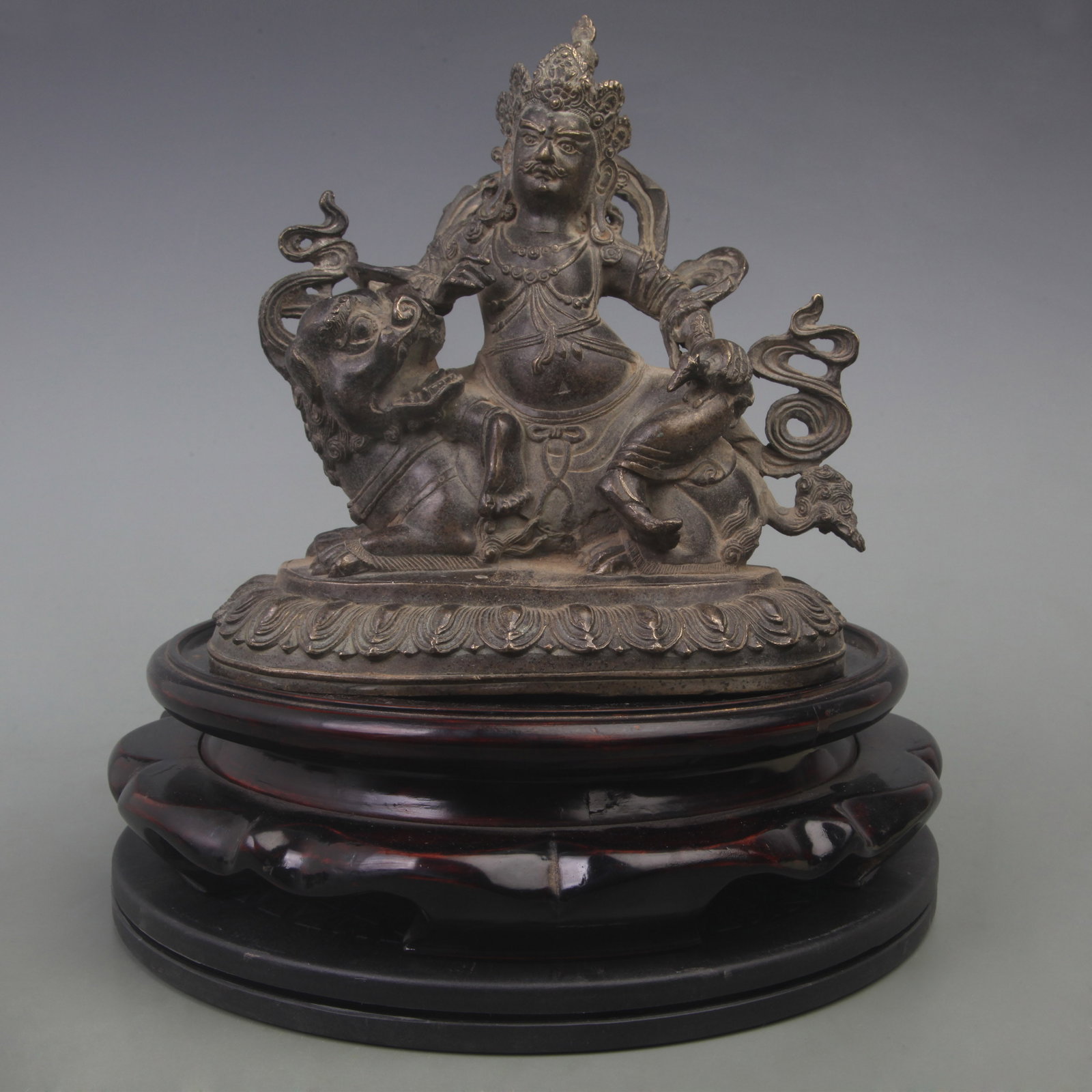 TIBETAN DEITY OF WEALTH STATUE (VASUDHARA): Ming Dynasty; High: 7.4 inch; Width: 7.3 inch; . Wooden base for display only