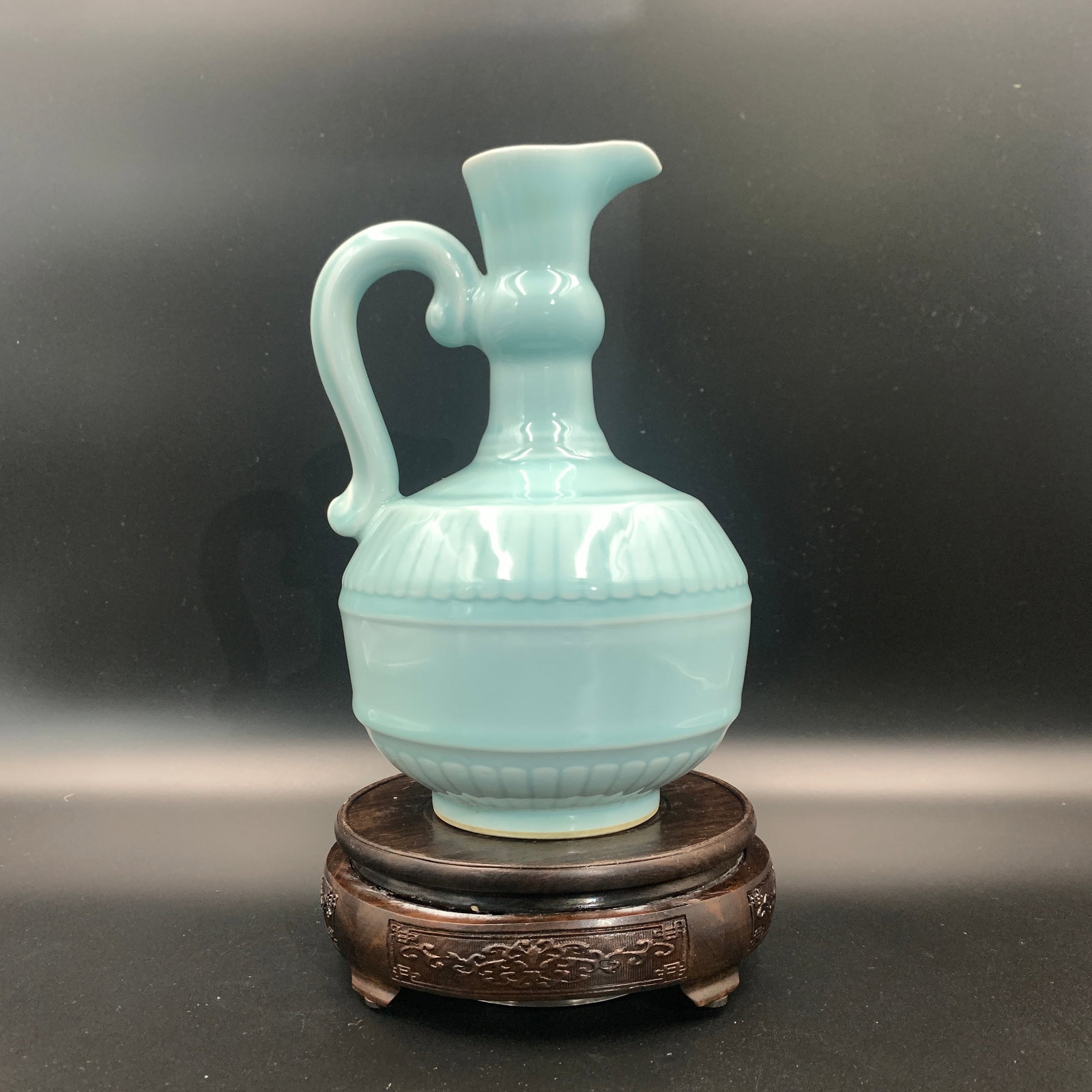 CELADON-GLAZED PORCELAIN HANDLED EWER - 3