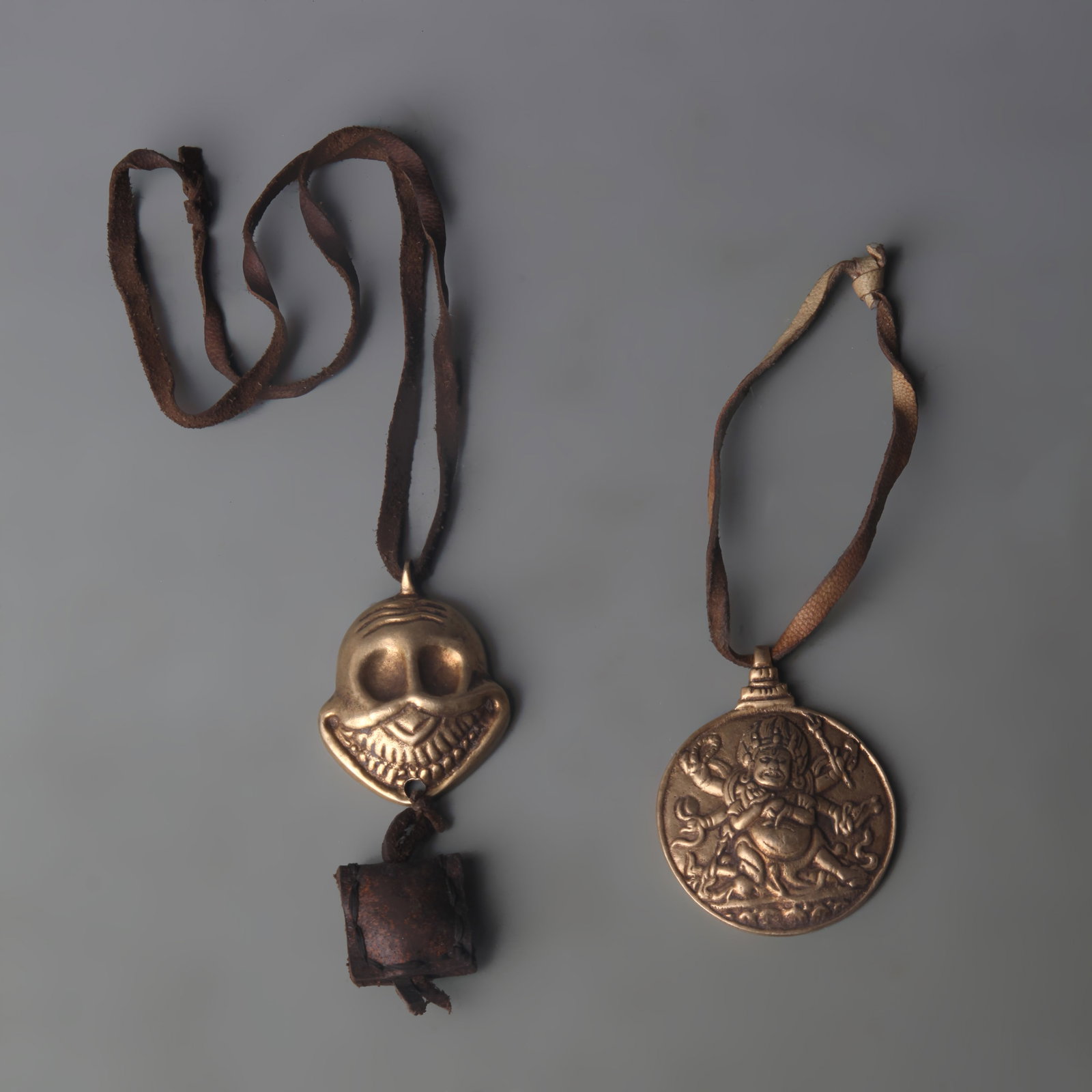 GROUP TIBETAN BUDDHISM BRONZE PENDANT: Qing Dynasty; Long: 2.1 inch; to 2.5 inch; ;Wooden base for picture and display only.