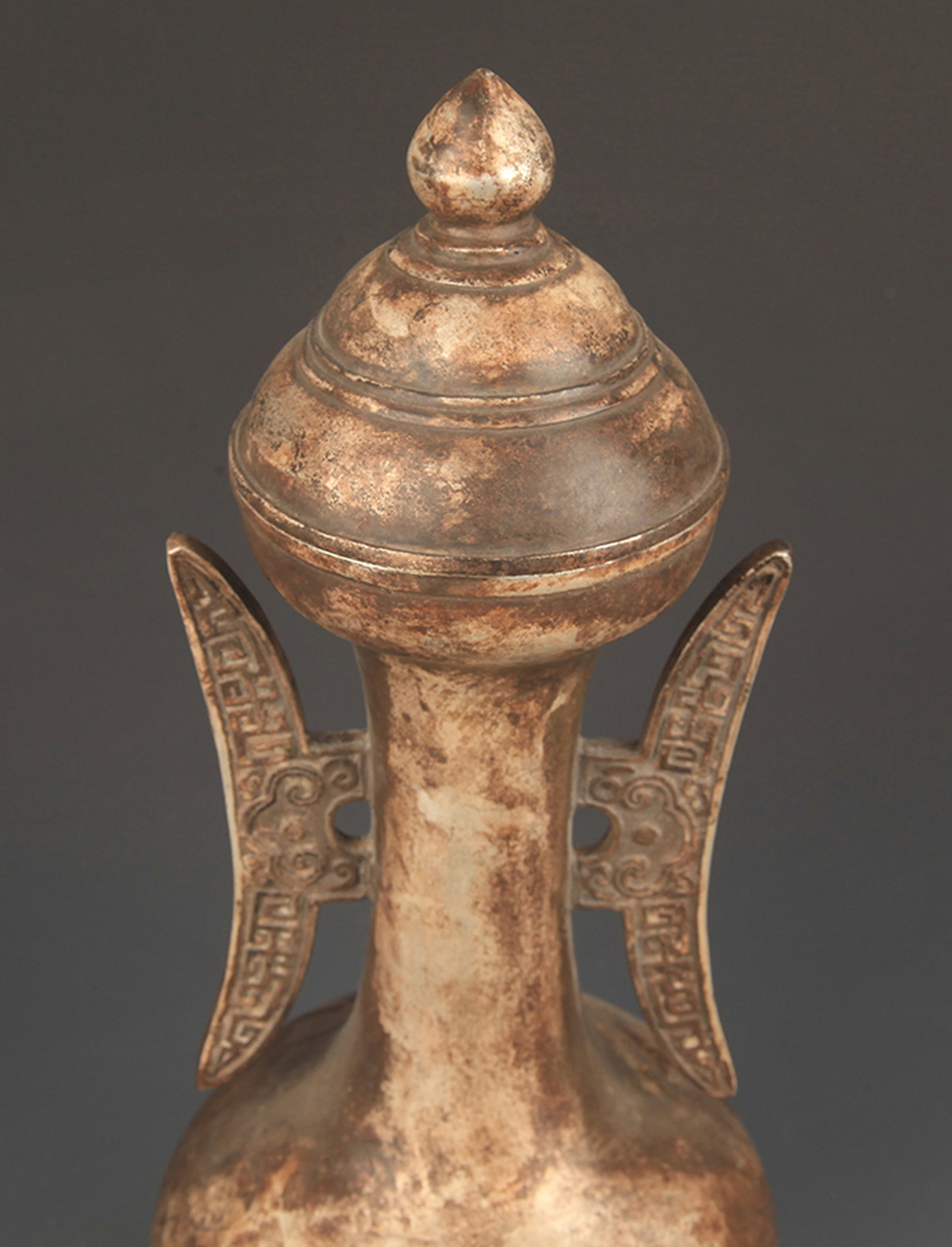 SILVER-PLATED TWIN-HANDLED COVERED VASE - 2