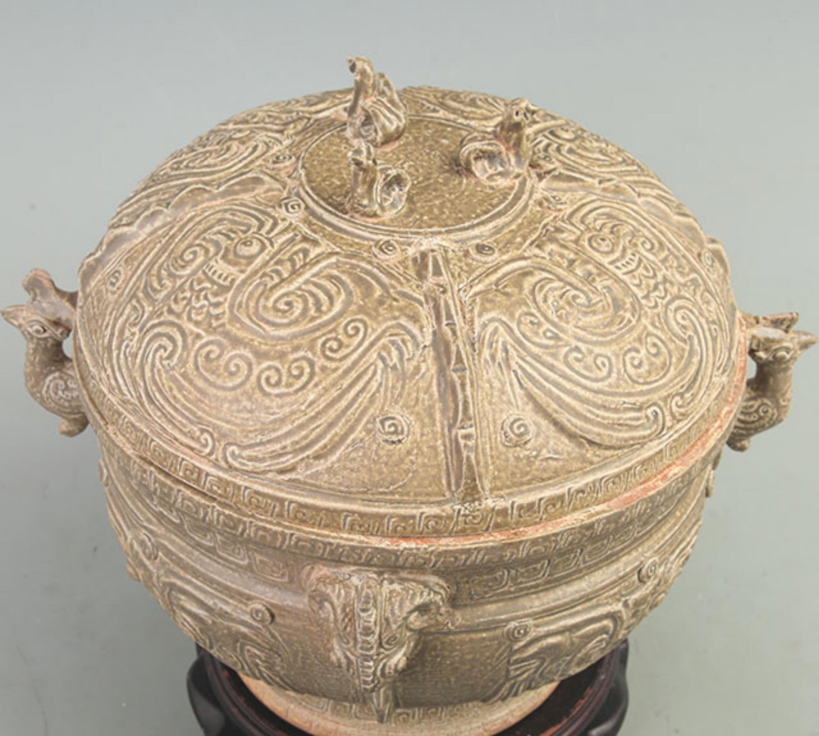 CELADON BEAST EAR LIDDED JAR - 2