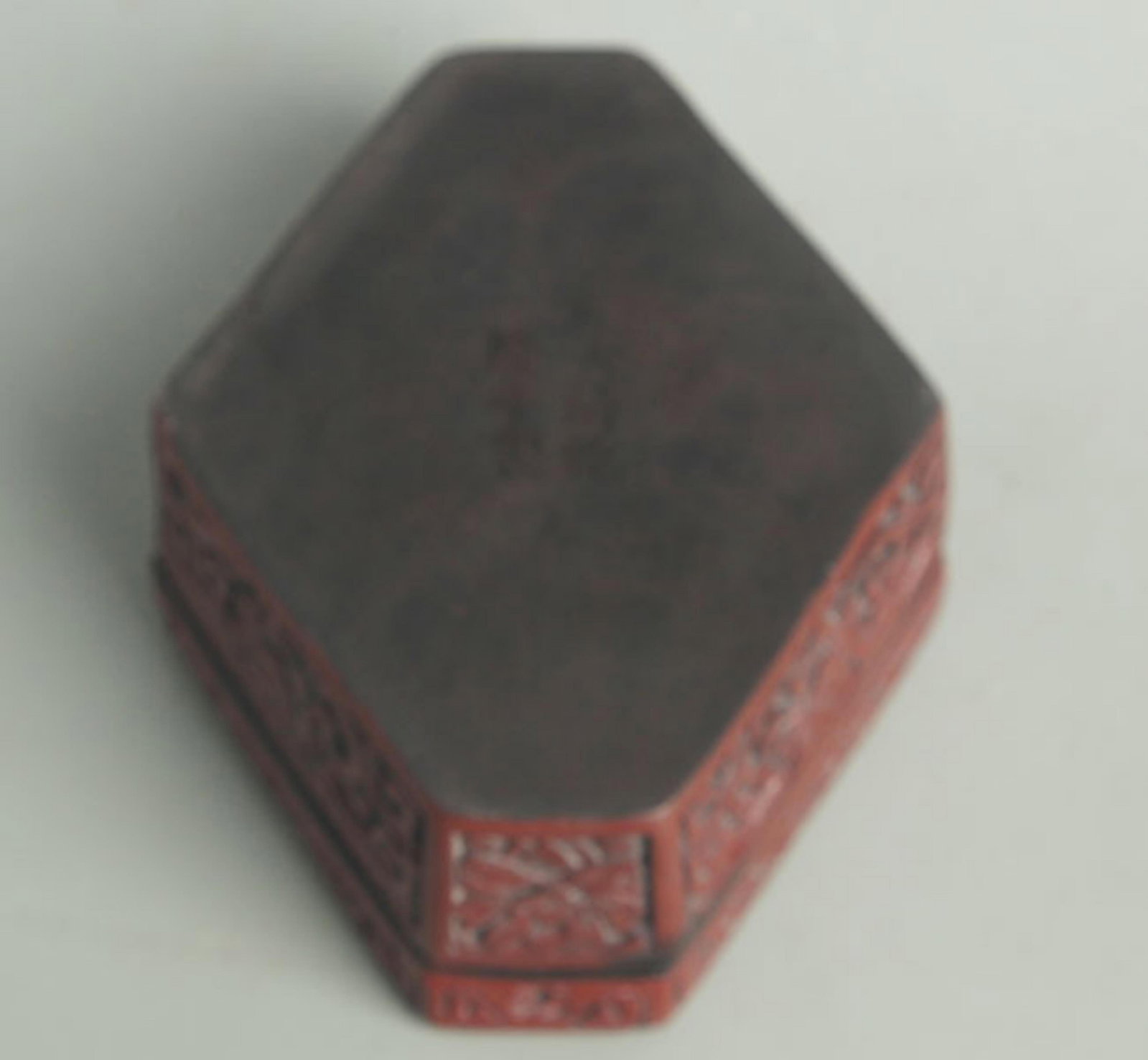 CARVED RED LACQUER HEXAGONAL FLORAL BOX - 3