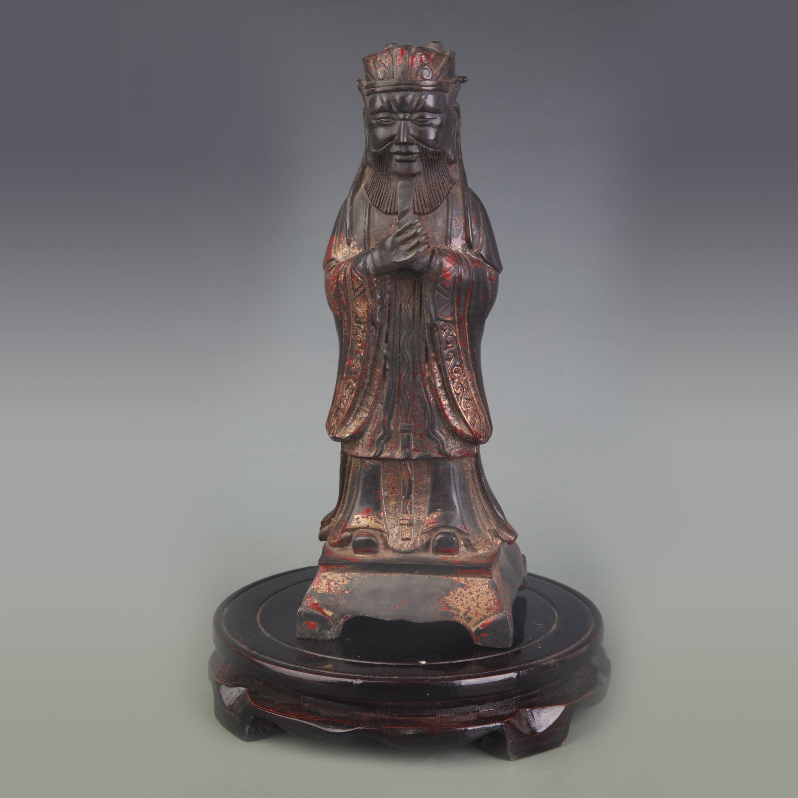 A FINE BRONZE OFFICIAL FIGURE: Qing Dynasty; Width: 4.5 inch; High: 9.8 inch; ;Wooden base for picture and display only.