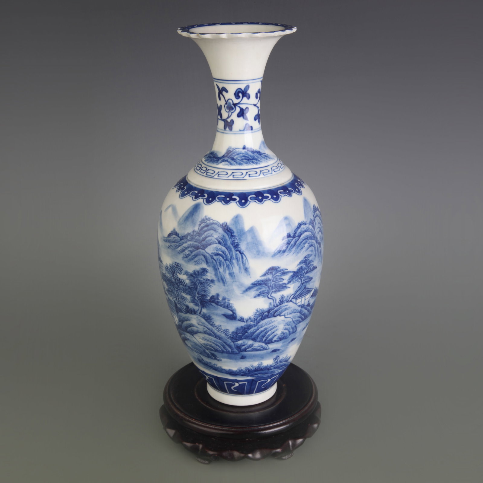 FAMILLE ROSE PORCELAIN VASE WITH BIRD AND FLOWER MOTIFS AND TWIN EARS: Qing Dynasty Qianlong Period; Diameter: 1.8 inch; High: 8.0 inch; ;Wooden base for picture and display only.