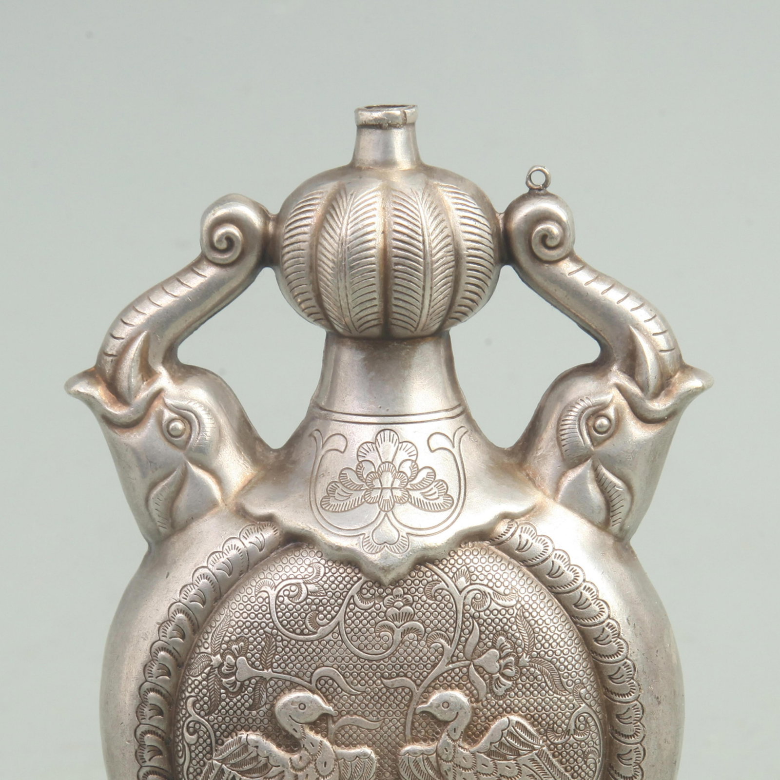 RARE SILVER PLATED BIRD PATTERN SNUFF BOTTLE - 2