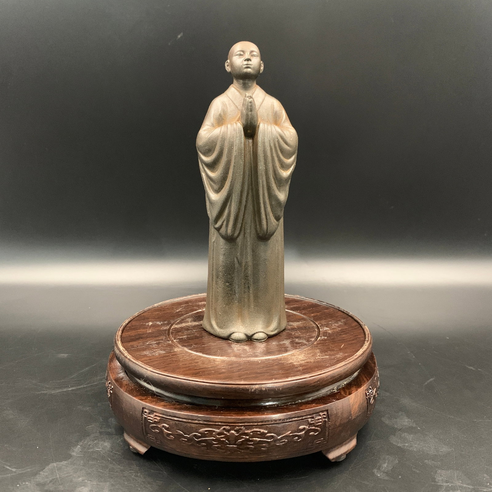 STONE CARVING STANDING YOUNG MONK FIGURINE IN ANJALI MUDRA (1 of 5)