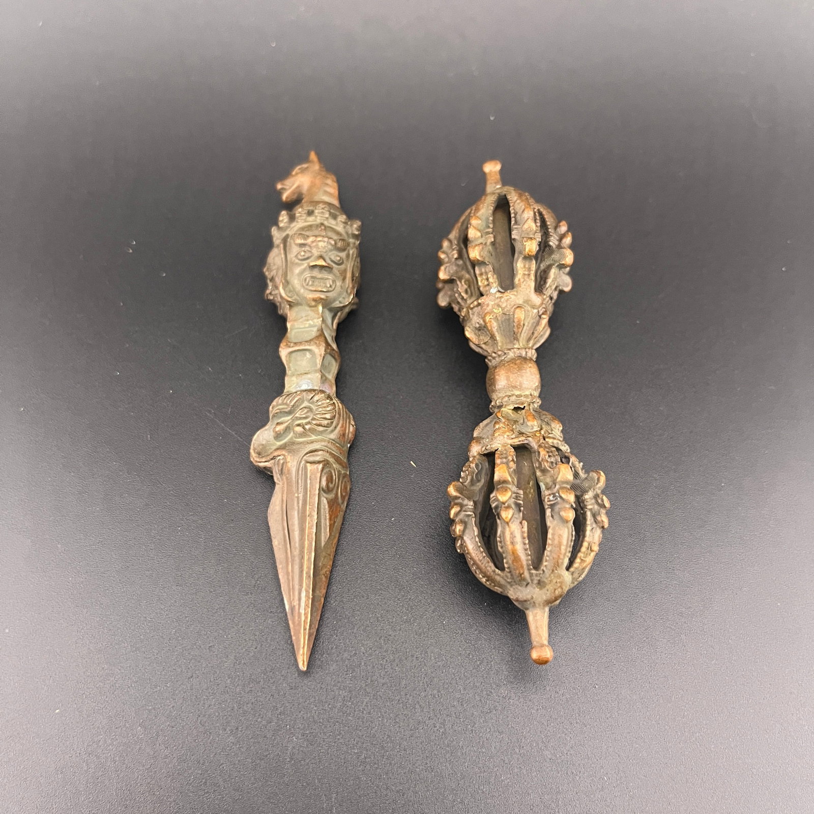 TIBETAN BRONZE PHURBA DAGGER AND NINE-SPOKE VAJRA SCEPTER (1 of 4)
