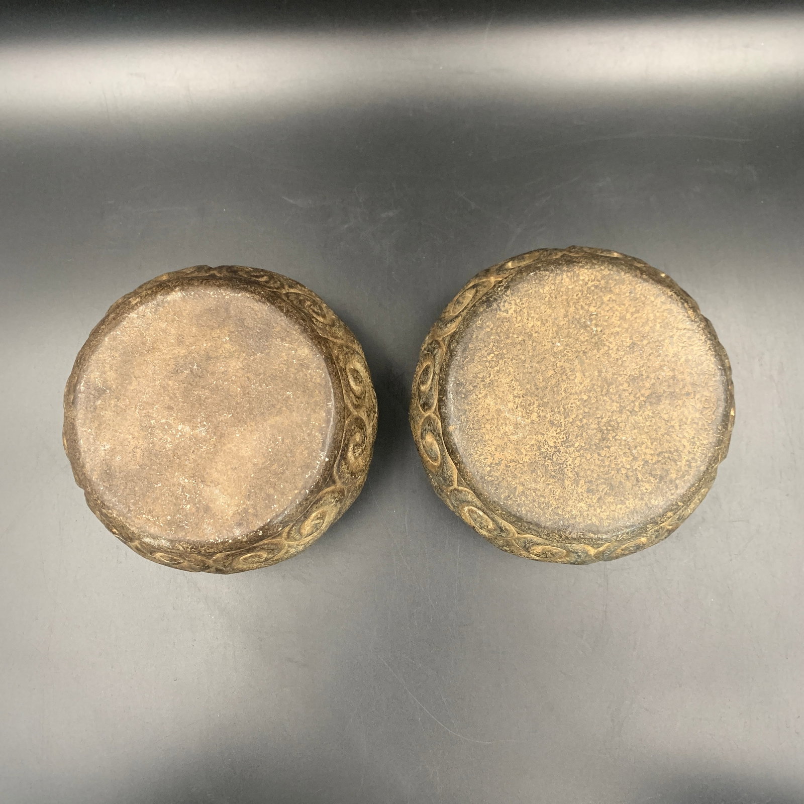 PAIR OF CARVED STONE CLOUD-SCROLL PATTERN BASES - 5